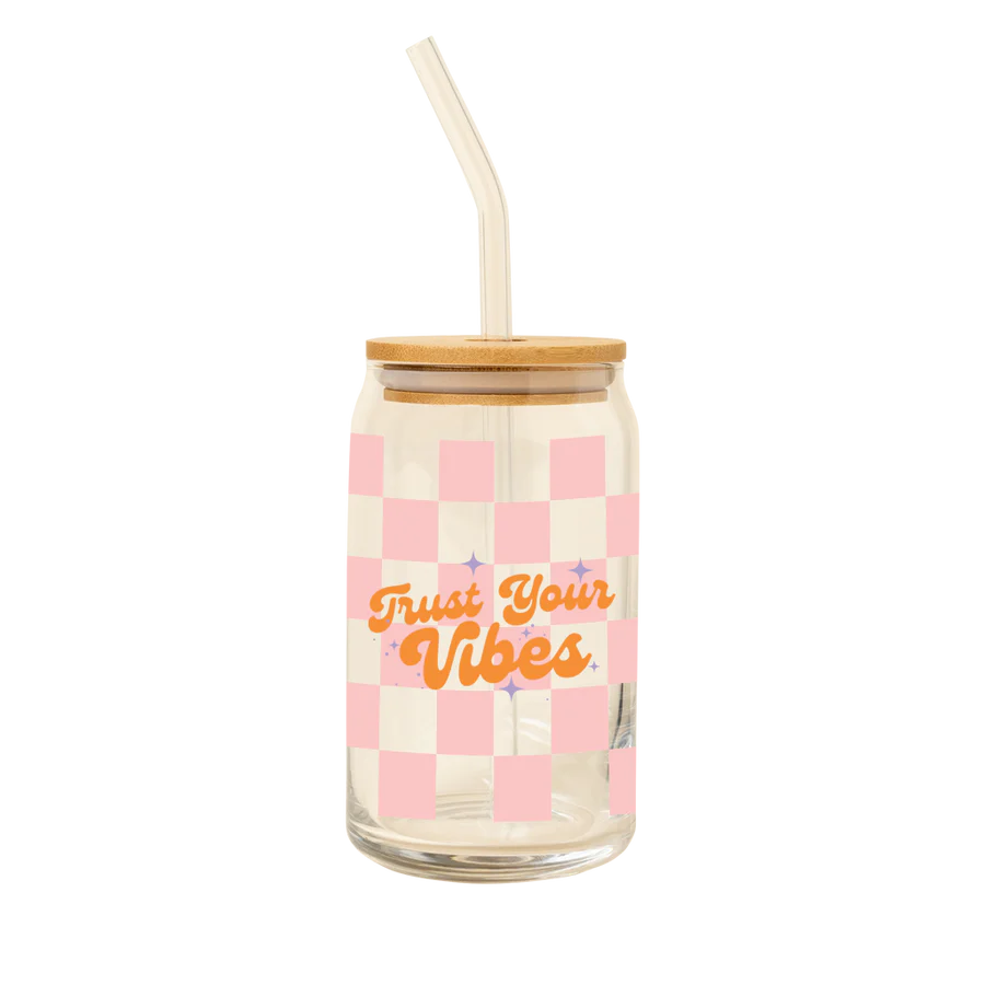 Can Glass w/Lid + Straw | Trust Your Vibes