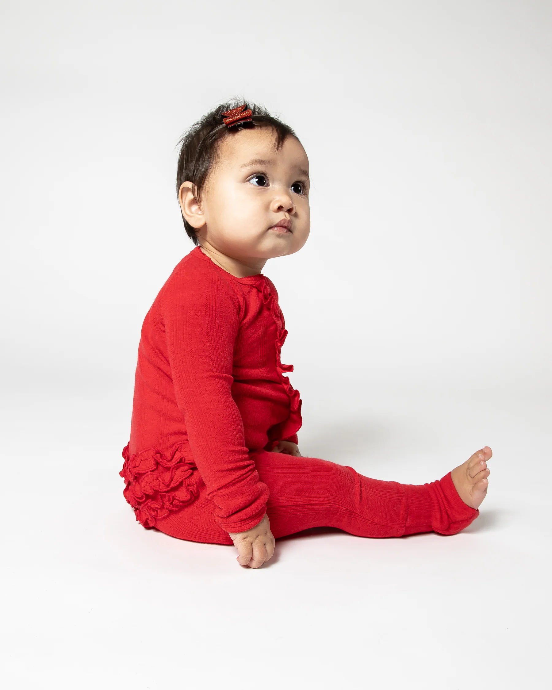 Red Ruffled Convertible Footed One Piece