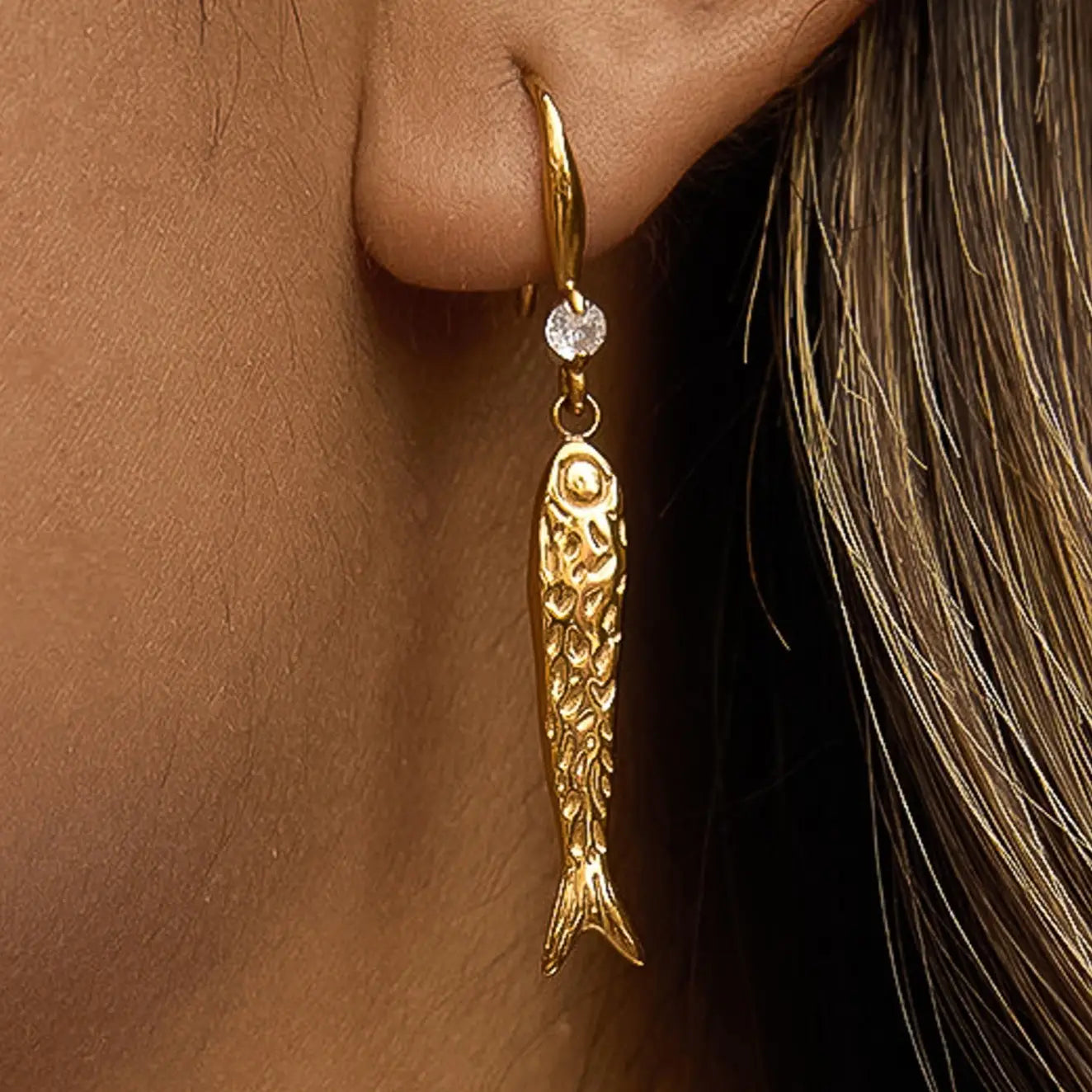 Calypsa Fish Charm Drop Earrings