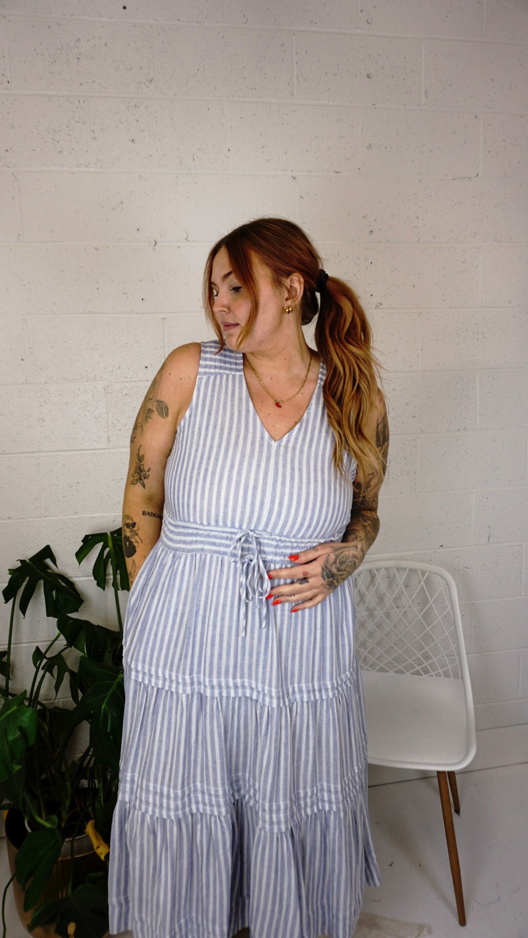 PLEAT DETAIL SMOCKED WAIST DRESS