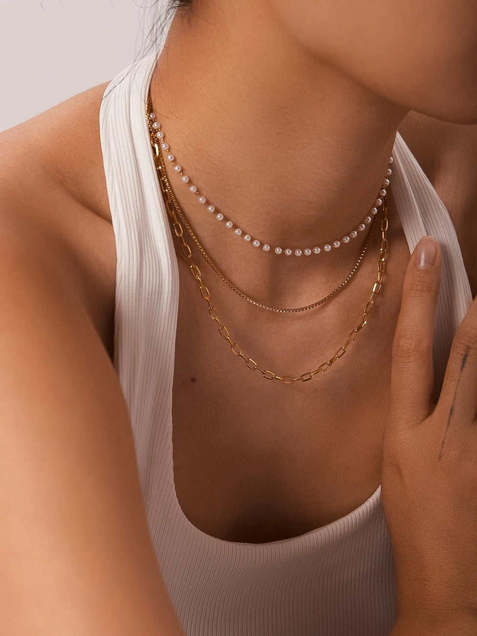 Cadeaux Stacked Pearl Chain Necklace