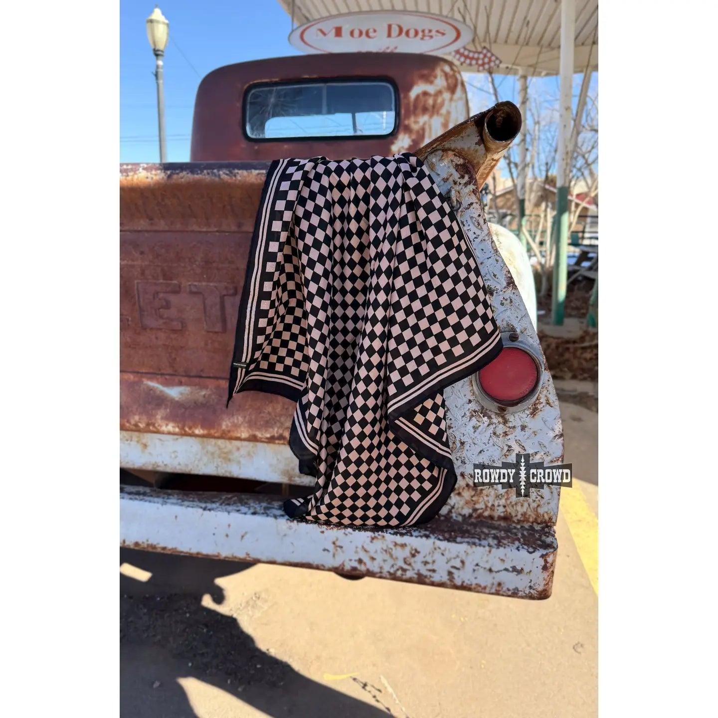 Small Tan Checkered Out Wild Rag/ Scarf - 26x26