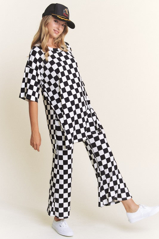 Ribbed Checkered Print Set - Black & White