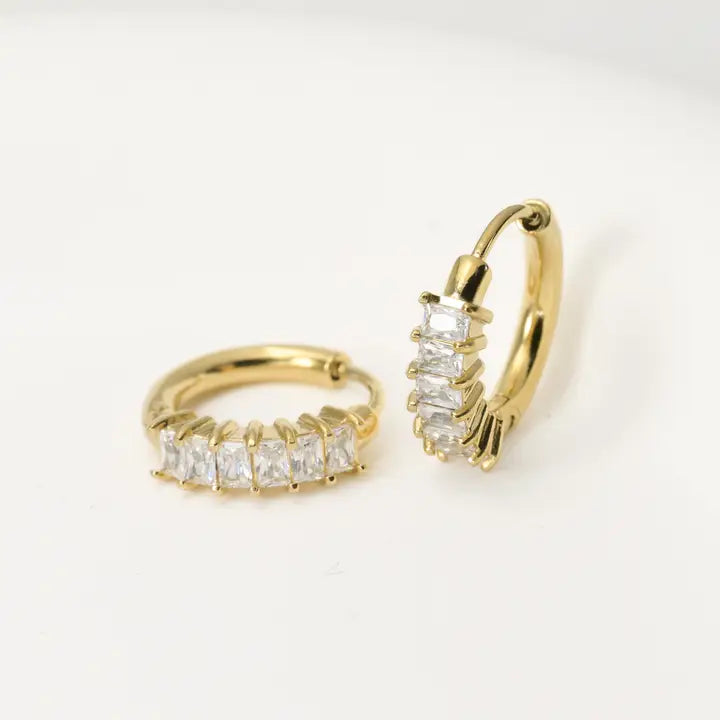 Baguette CZ Diamond Hoops