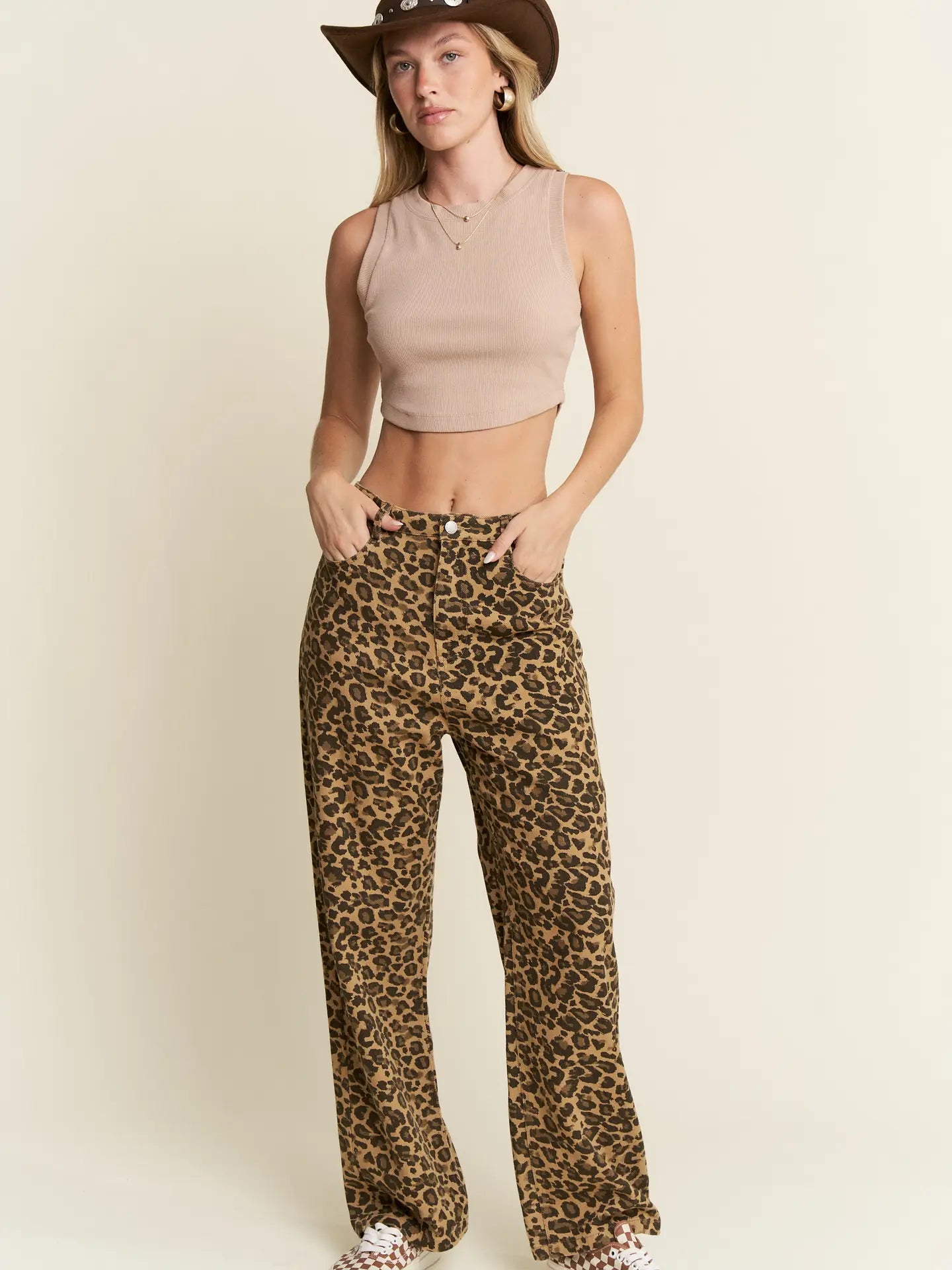 Leopard Print Denim Pants