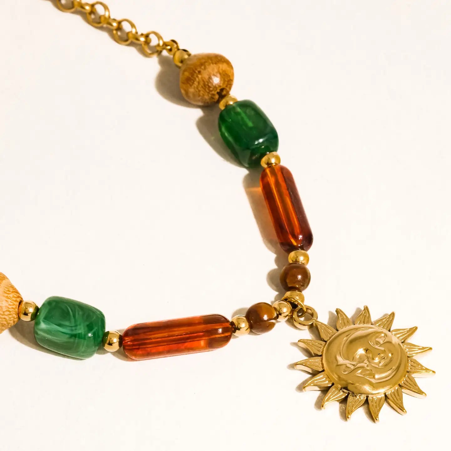 Brisa Beaded Sun Pendant Necklace