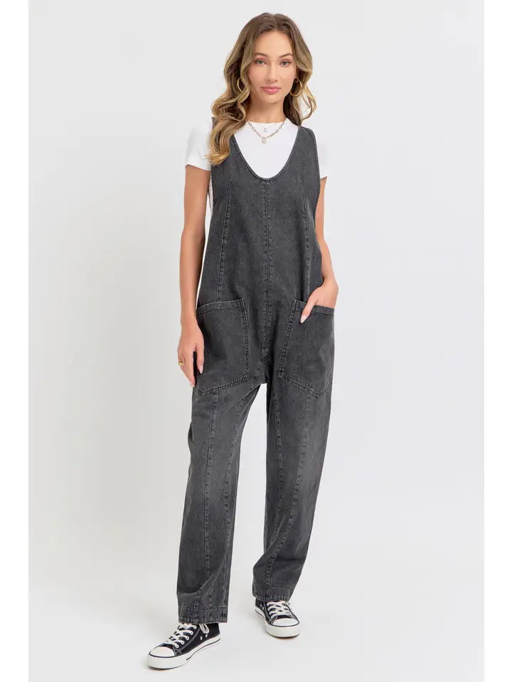 One-And-Done Denim Jumpsuit | Washed Black Demin