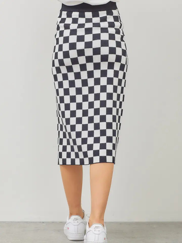 Checkered Print Midi Skirt