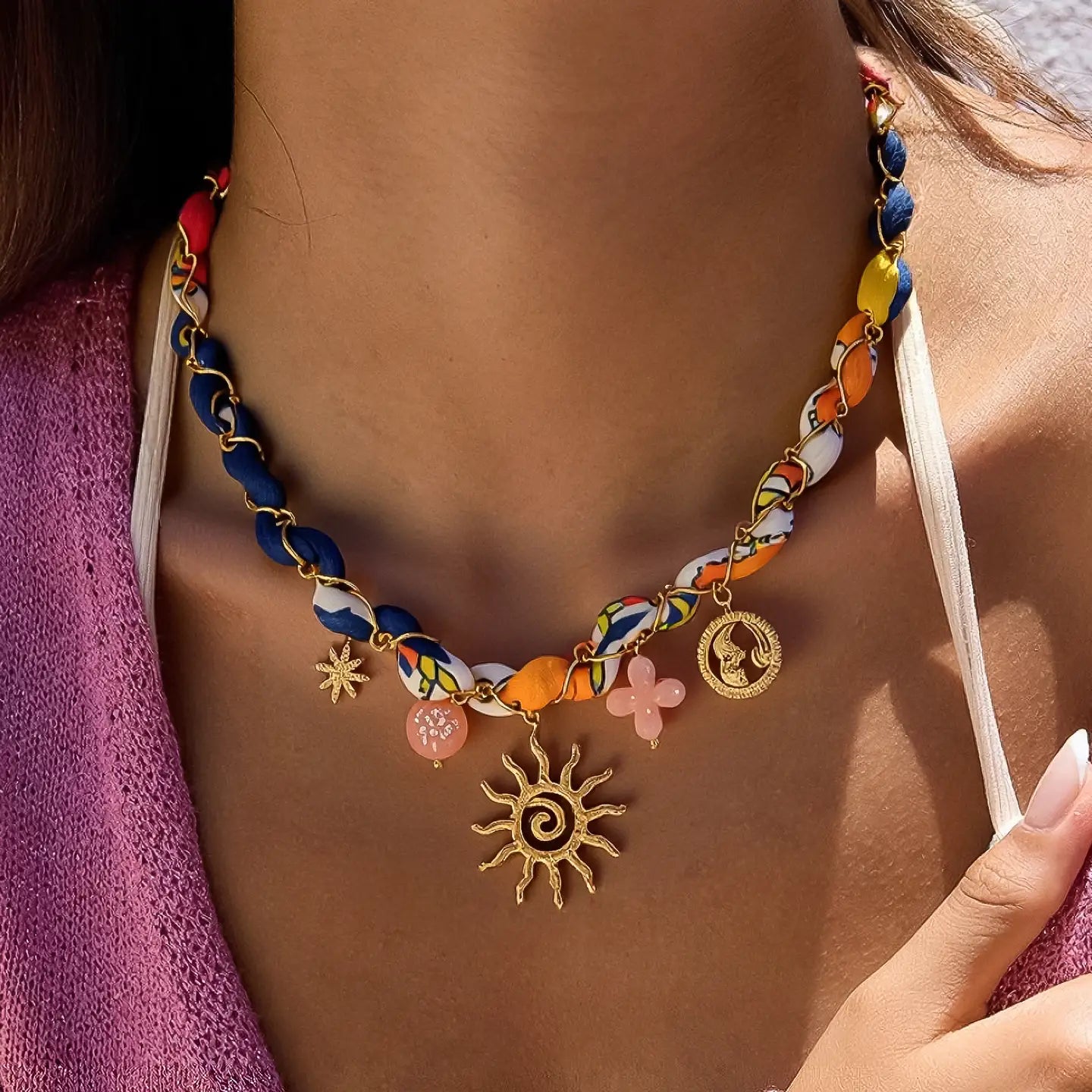 Sedona Sun Charm Braided Necklace