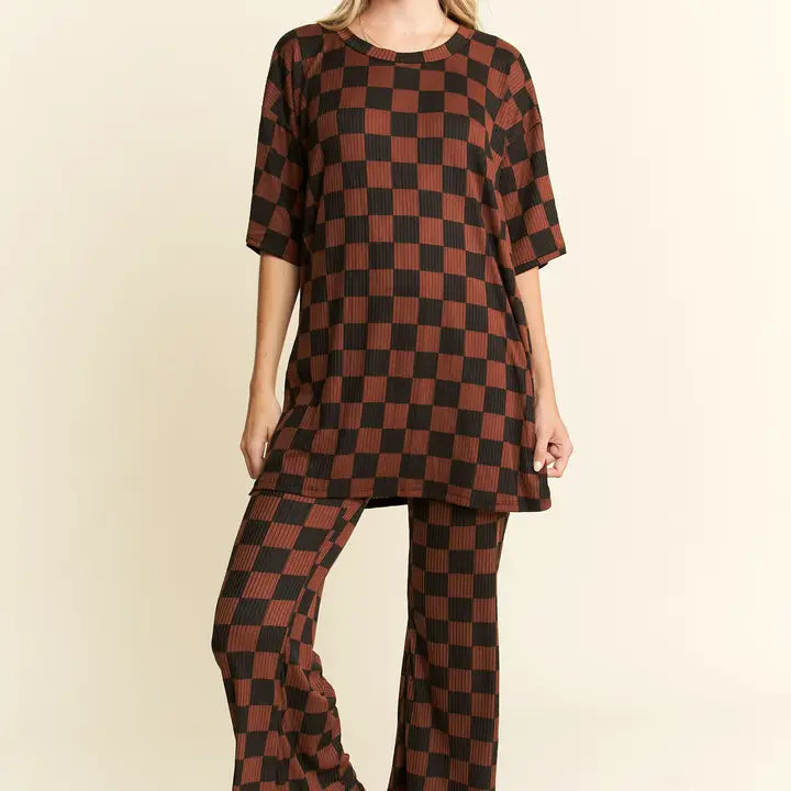 Ribbed Checkered Print Set