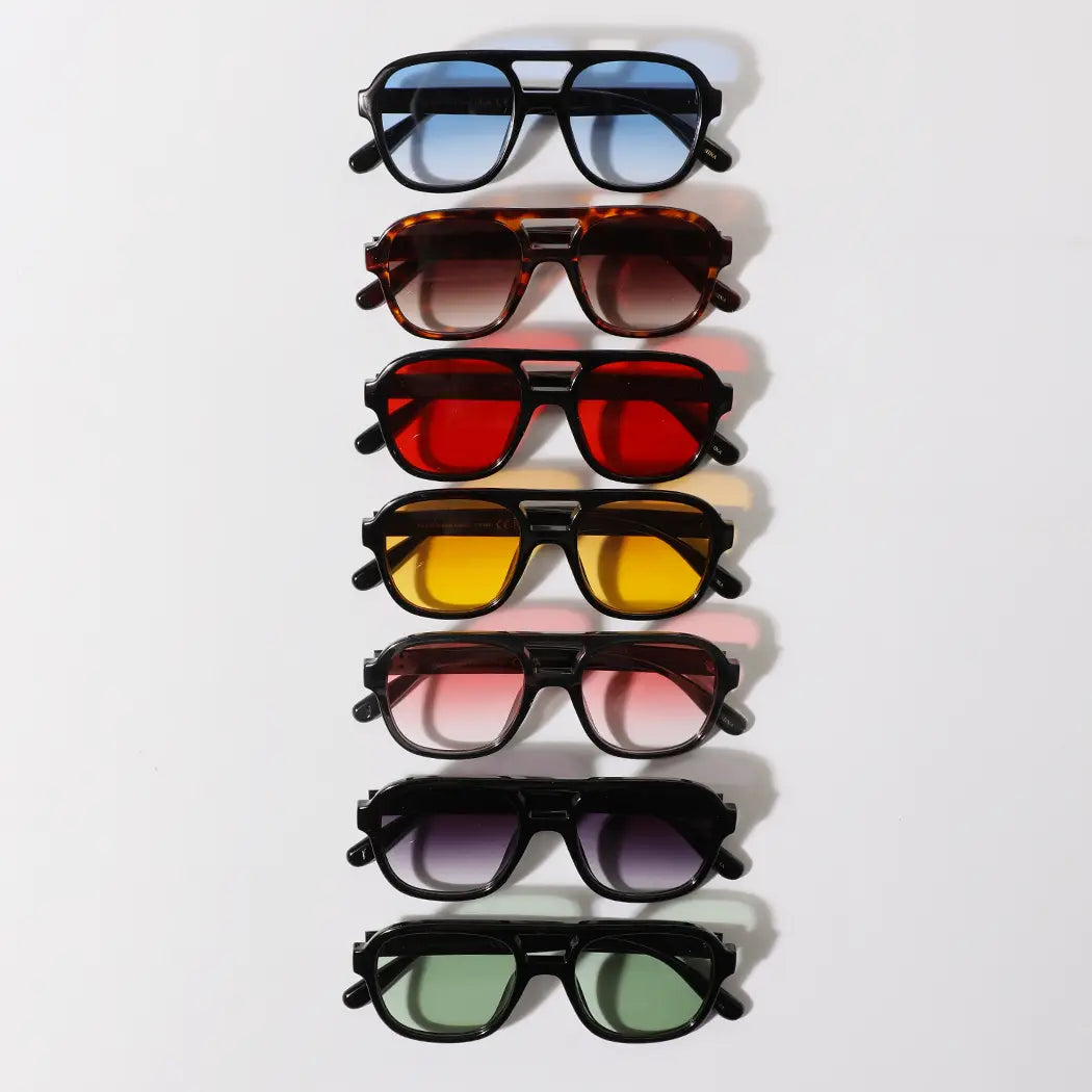 Unisex Retro Square Aviator Style Color Lens Sunglasses