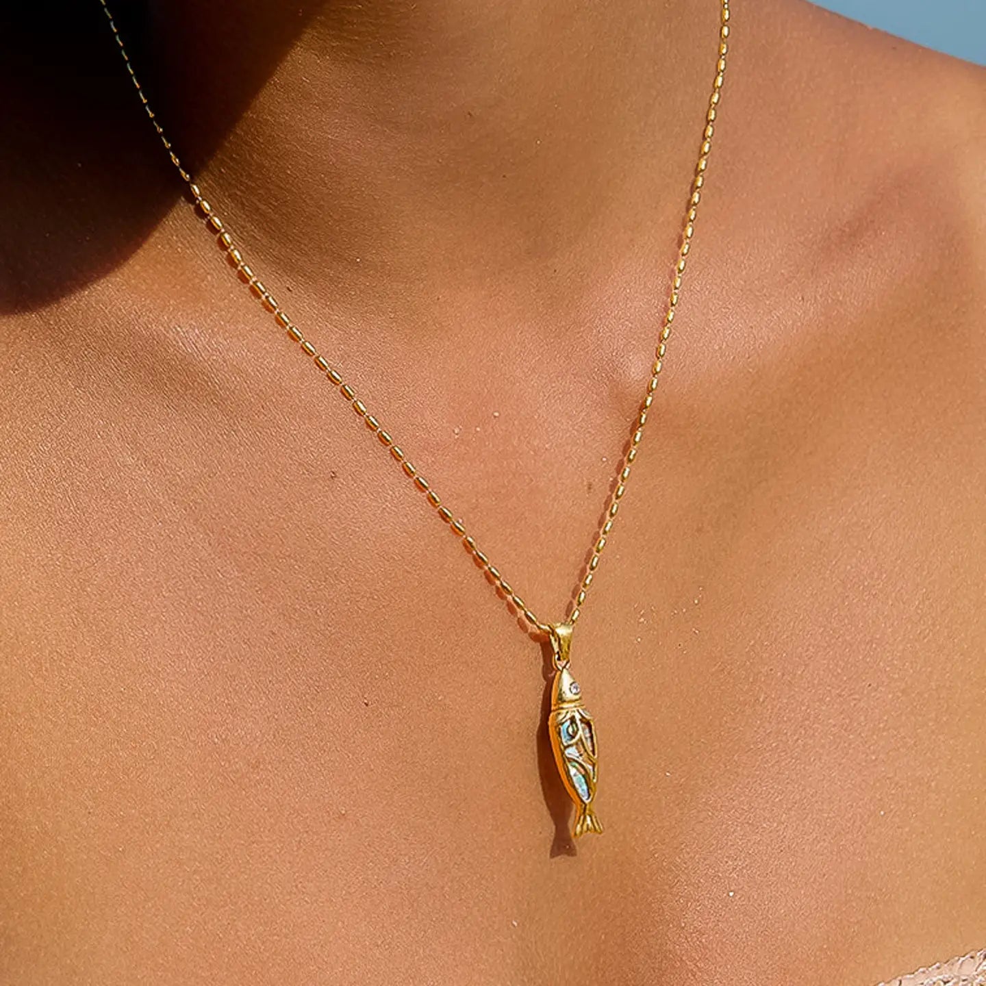 Dolphina Vintage Abalone Fish Necklace
