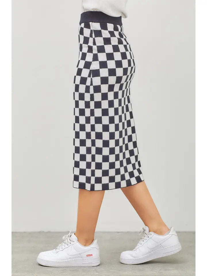 Checkered Print Midi Skirt