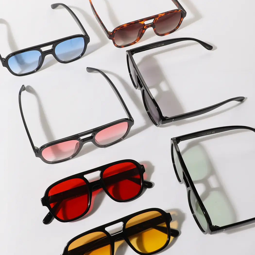 Unisex Retro Square Aviator Style Color Lens Sunglasses