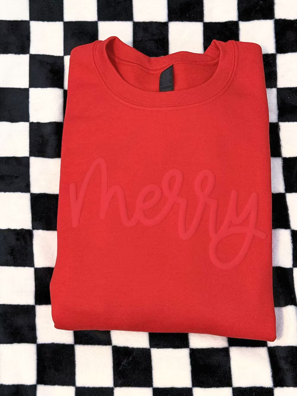 Merry Puffed Print Crewneck