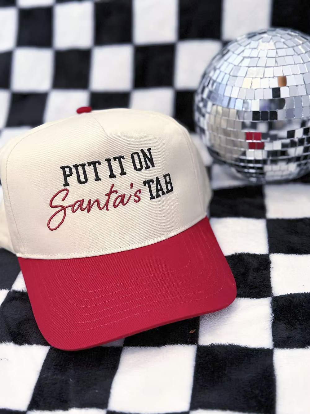 Put It On Santa's Tab - Embroidered Snapback Trucker Hat