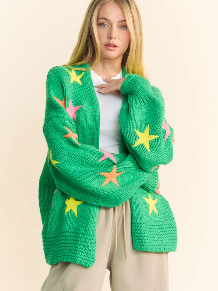 Star Loose Fit Long Sleeve Knit Cardigan