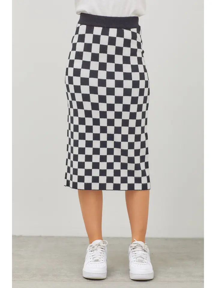 Checkered Print Midi Skirt