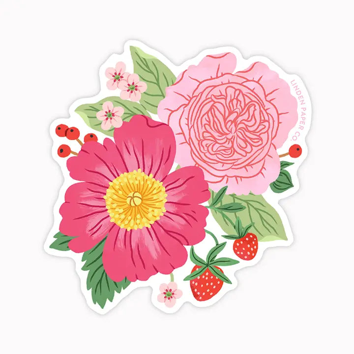 Strawberries and Peonies Floral Sticker