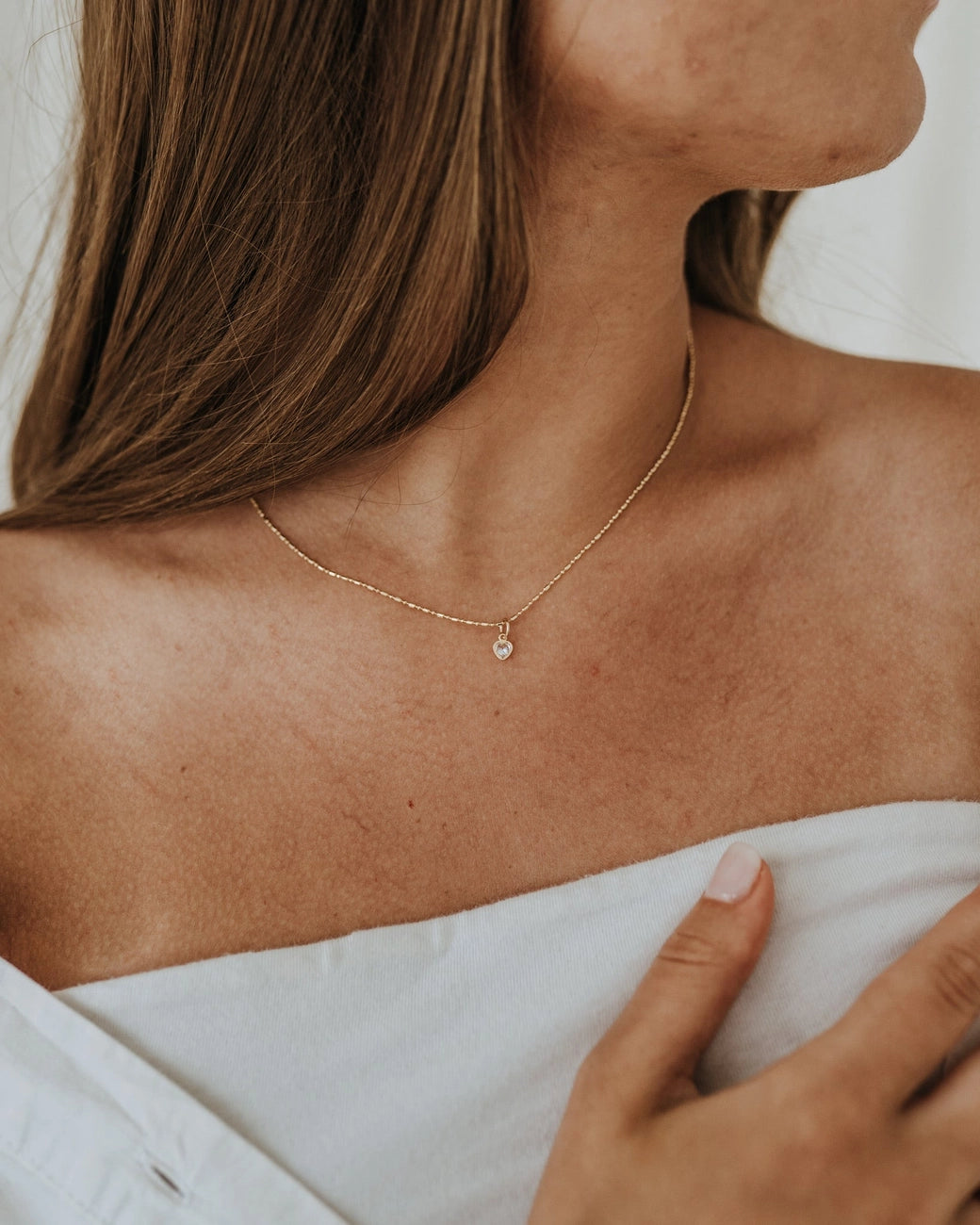 A Little Love Cubic Heart & Ball Bar Chain Necklace