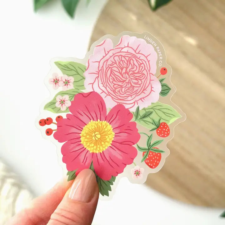 Strawberries and Peonies Floral Sticker