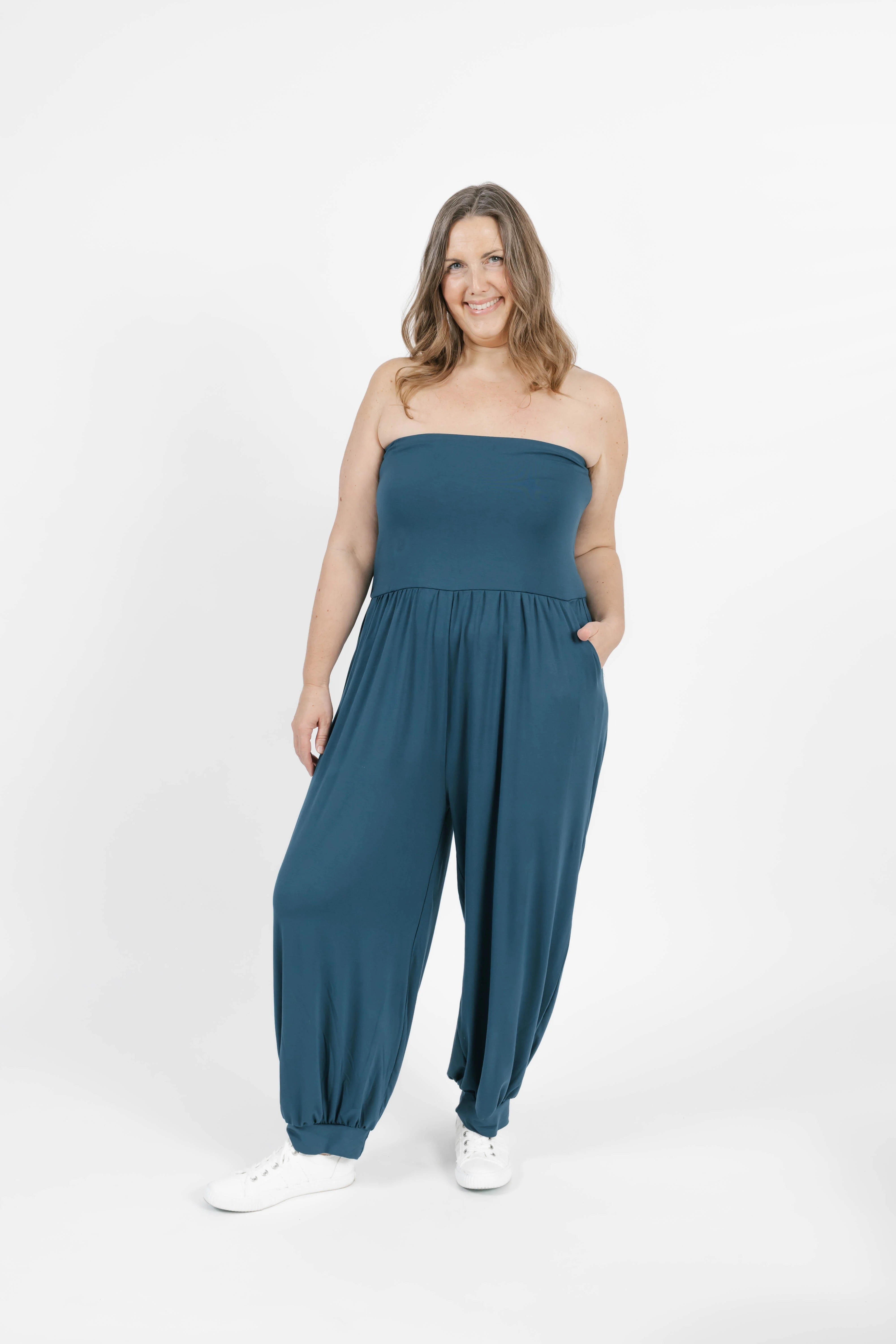 Anabelle Cuffed Romper in Saphirre Blue
