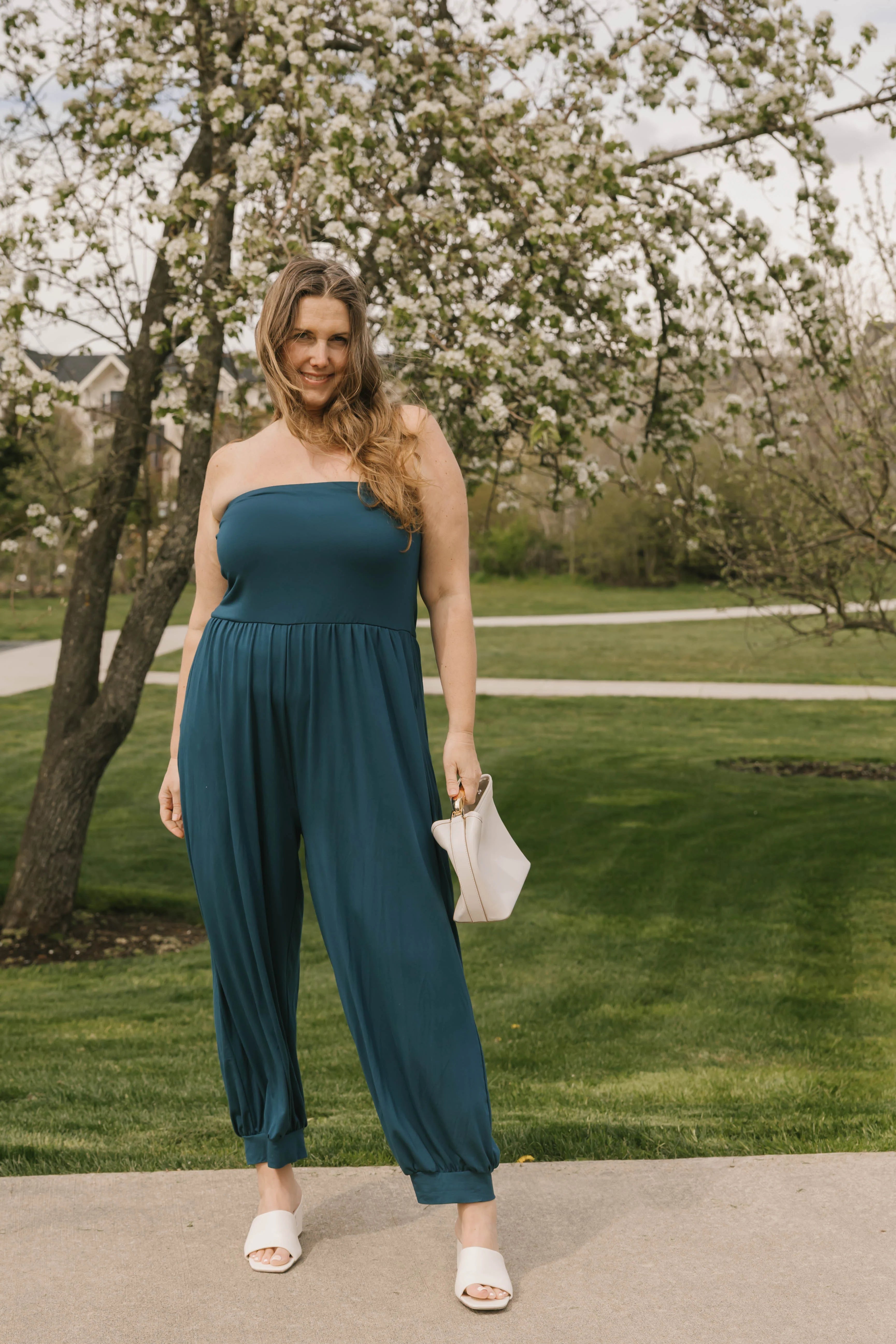 Anabelle Cuffed Romper in Saphirre Blue