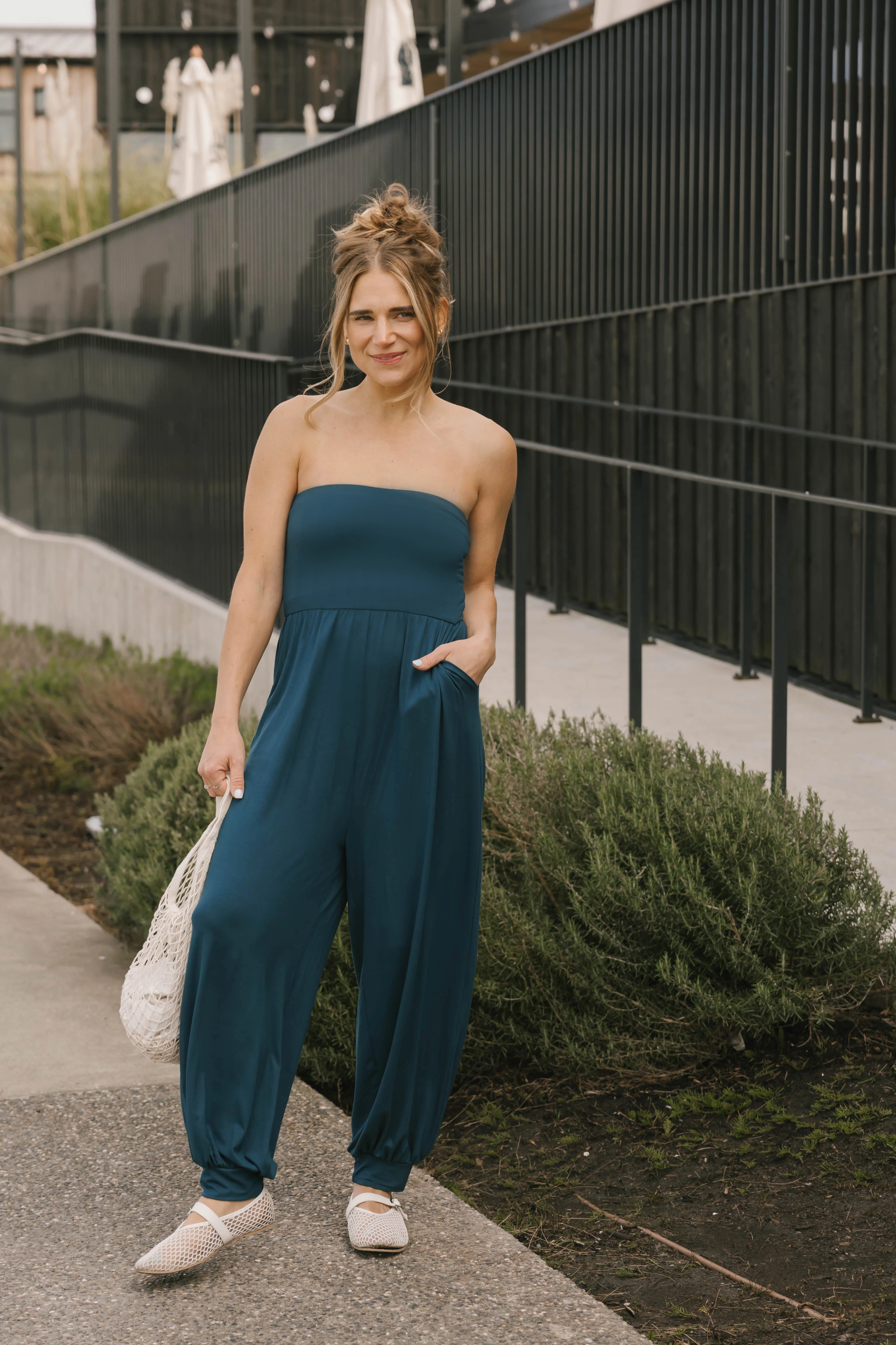 Anabelle Cuffed Romper in Saphirre Blue