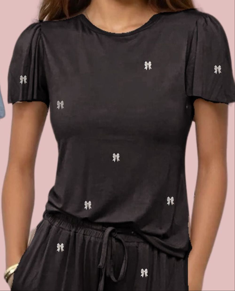 Winter Bows Silky PJ’s Black