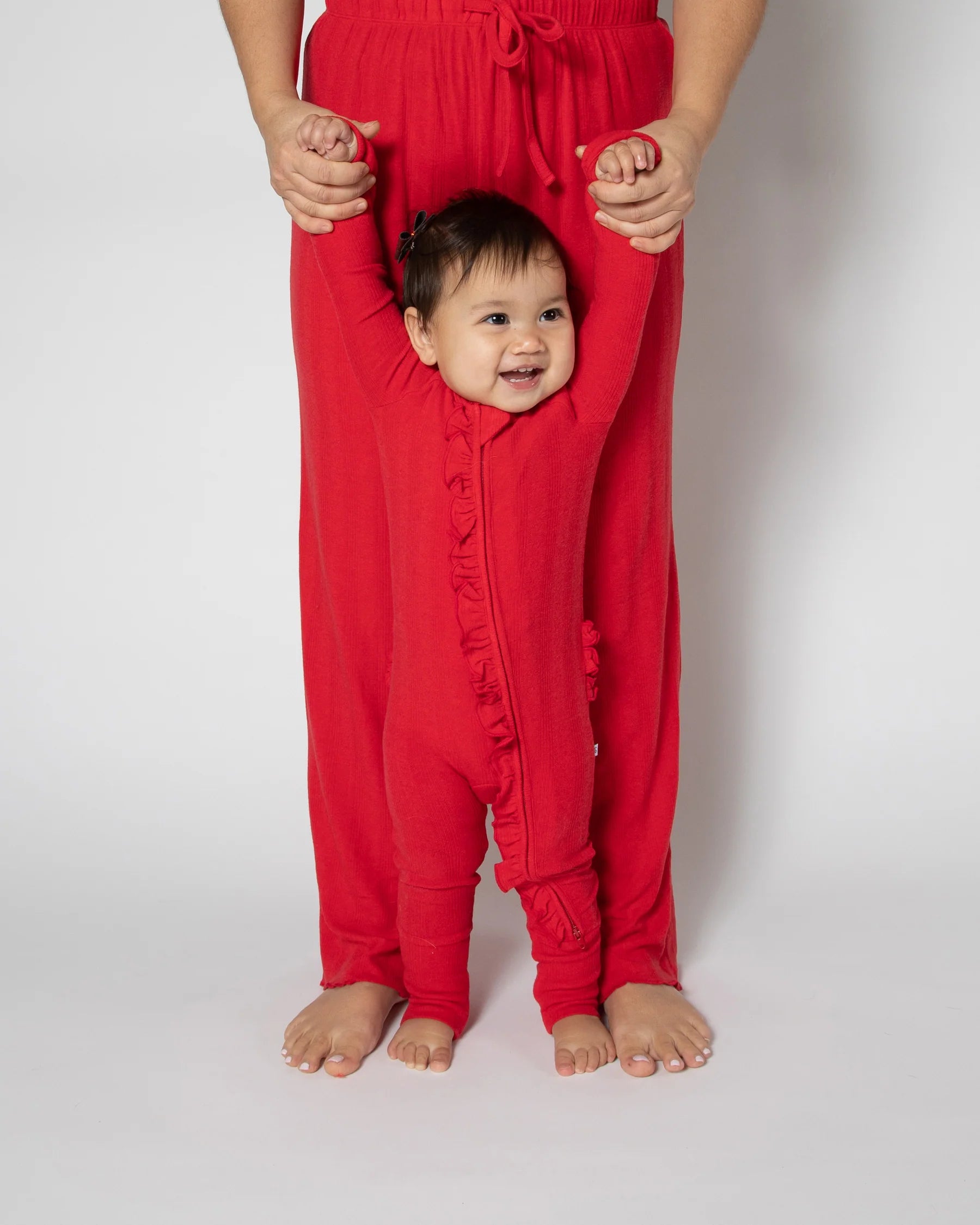 Red Ruffled Convertible Footed One Piece