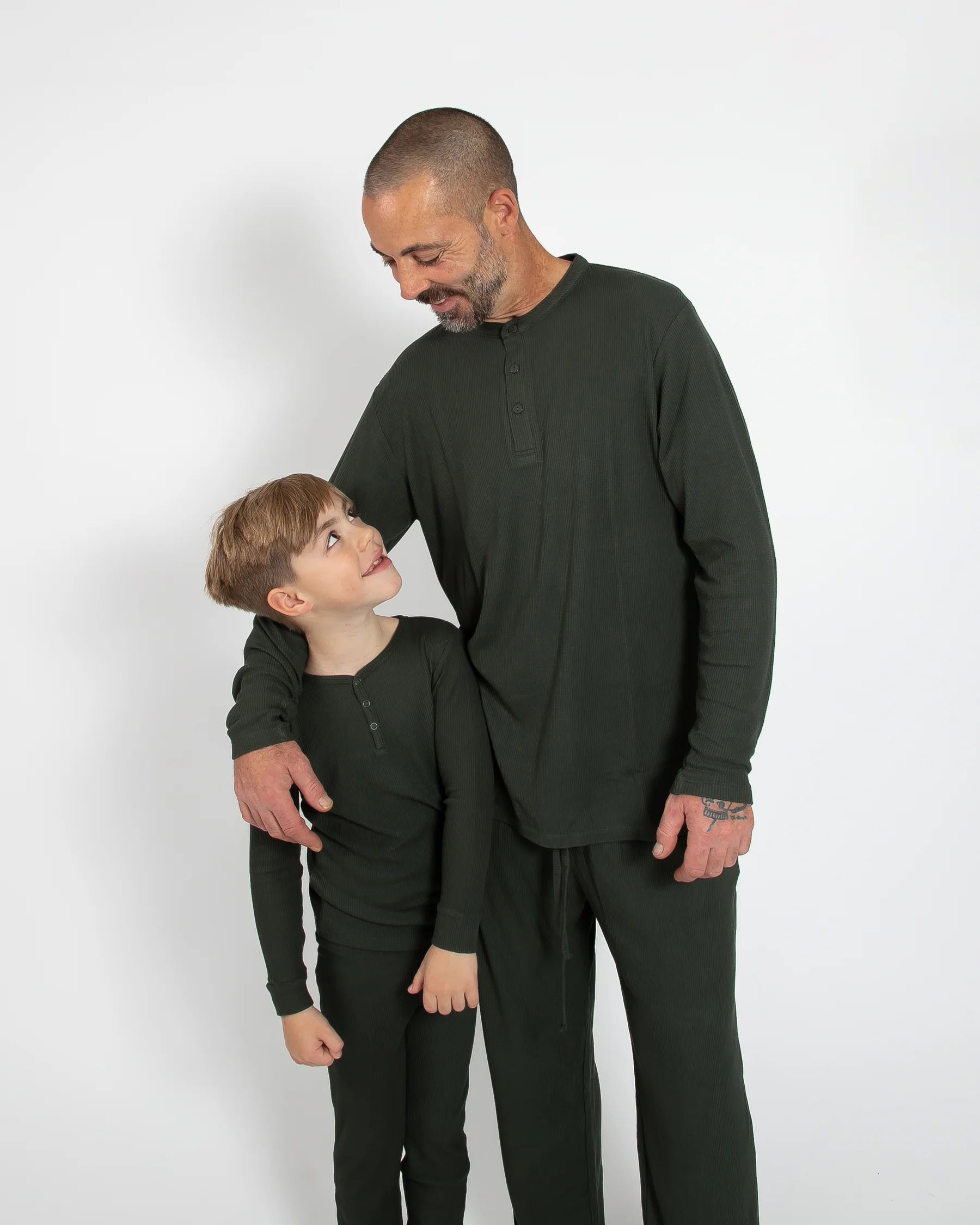 Deep Forest Green Waffle Unisex Long Pajama Set
