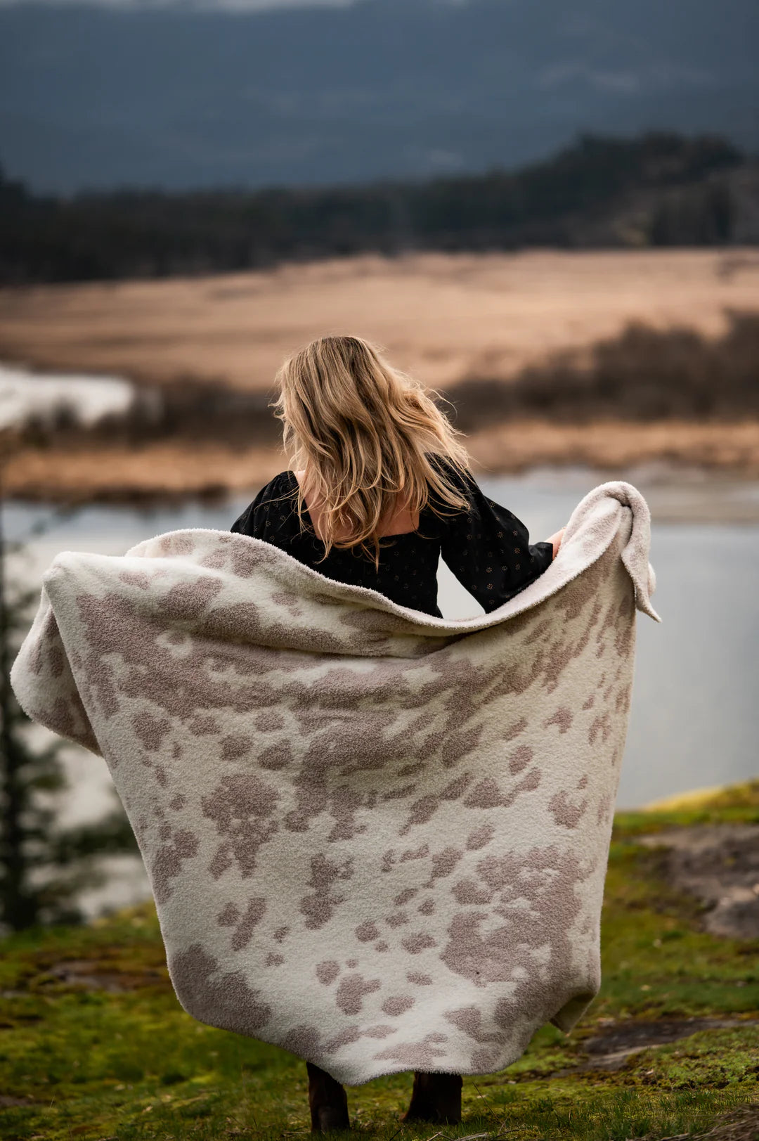 Blushing Beige & White Cow Print Extended Throw