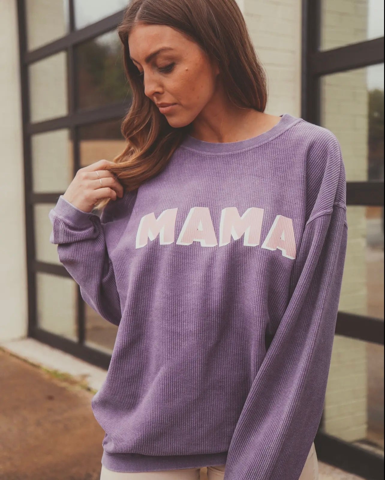 Mama Purple Corded Sweatshirt