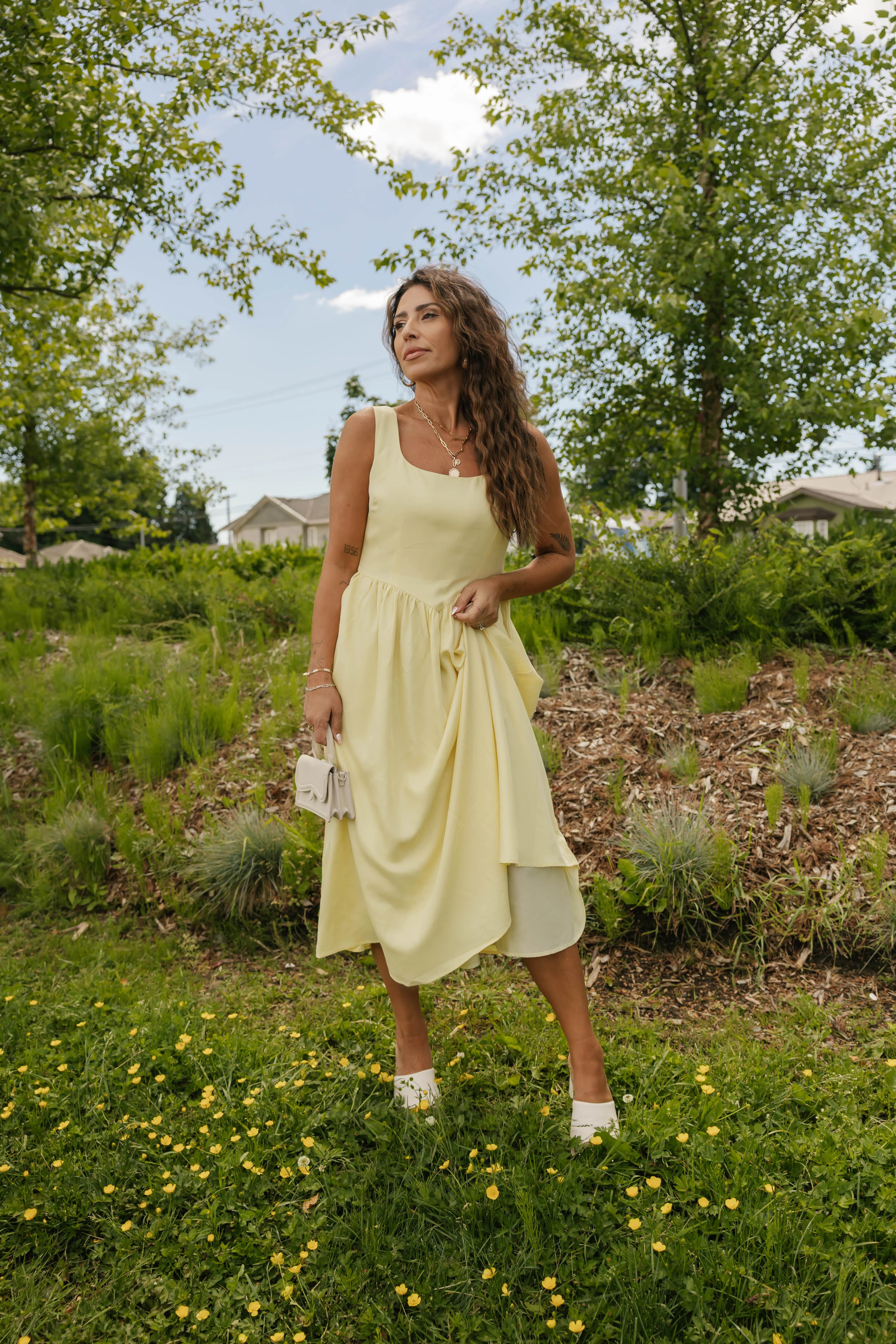 Georgia Midi Dress in Butter Yellow