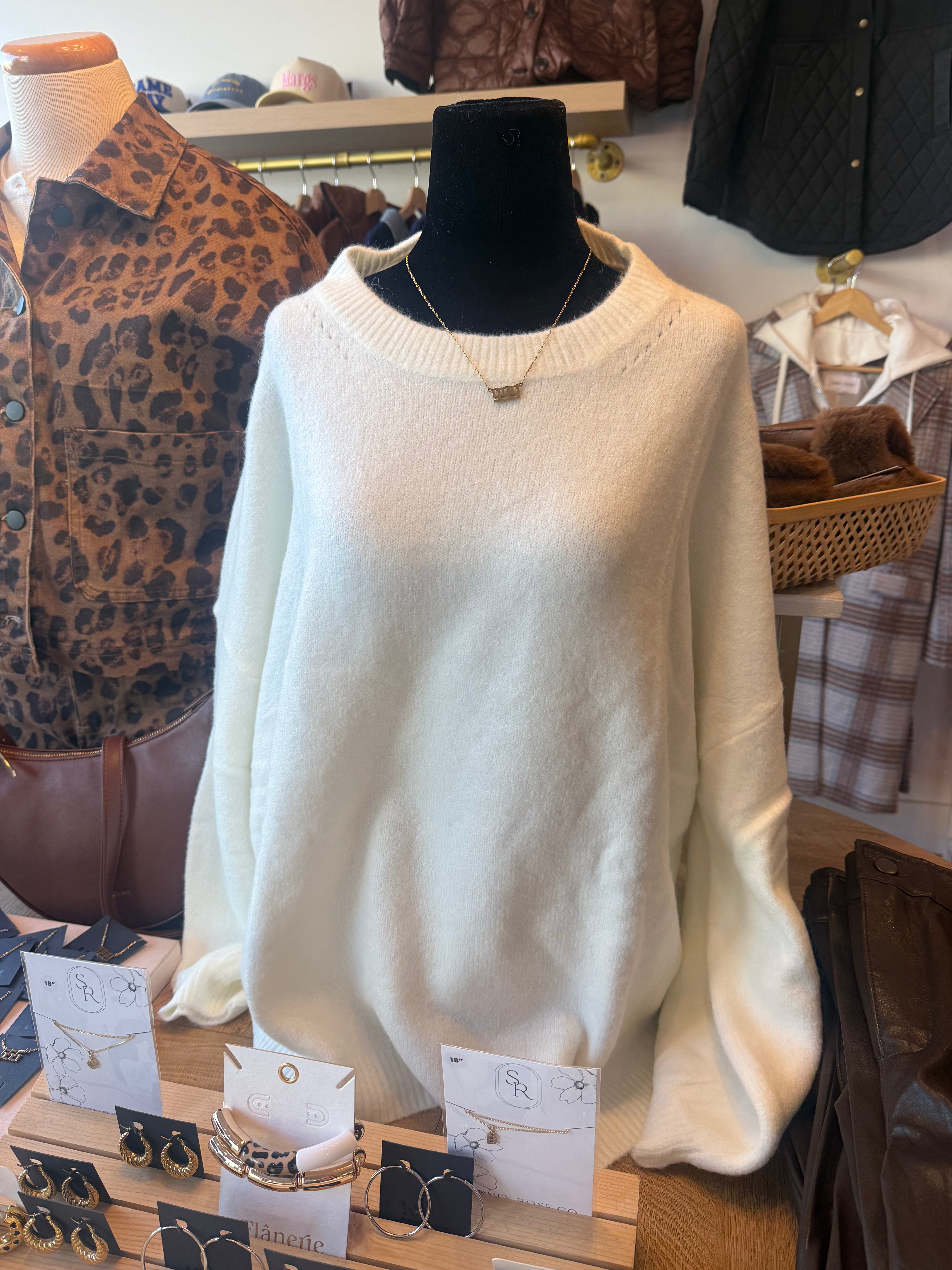 Veda Knit Sweater — Soft Relaxed Essential White