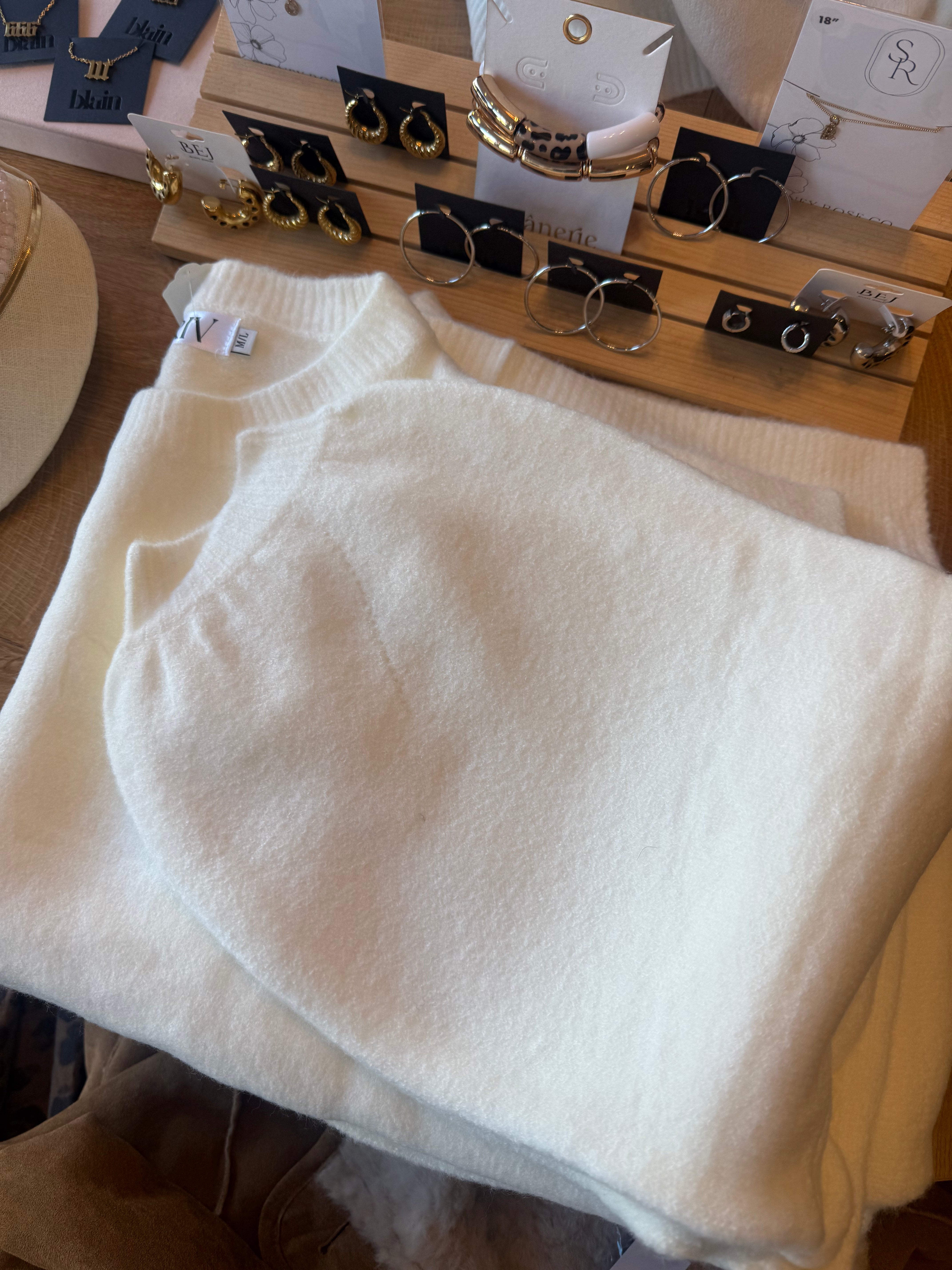 Veda Knit Sweater — Soft Relaxed Essential White