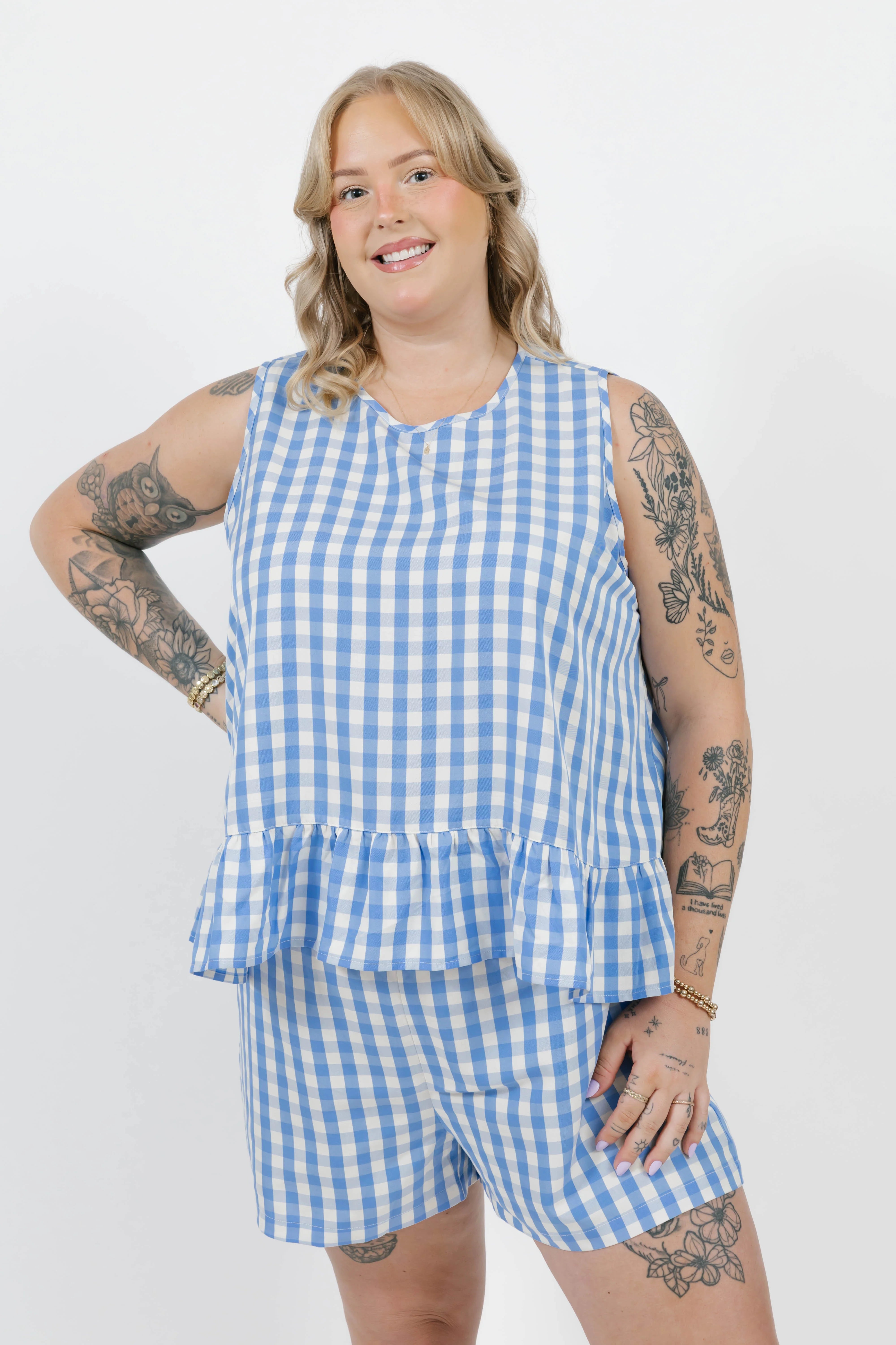 Laurel Top in Light Blue Gingham