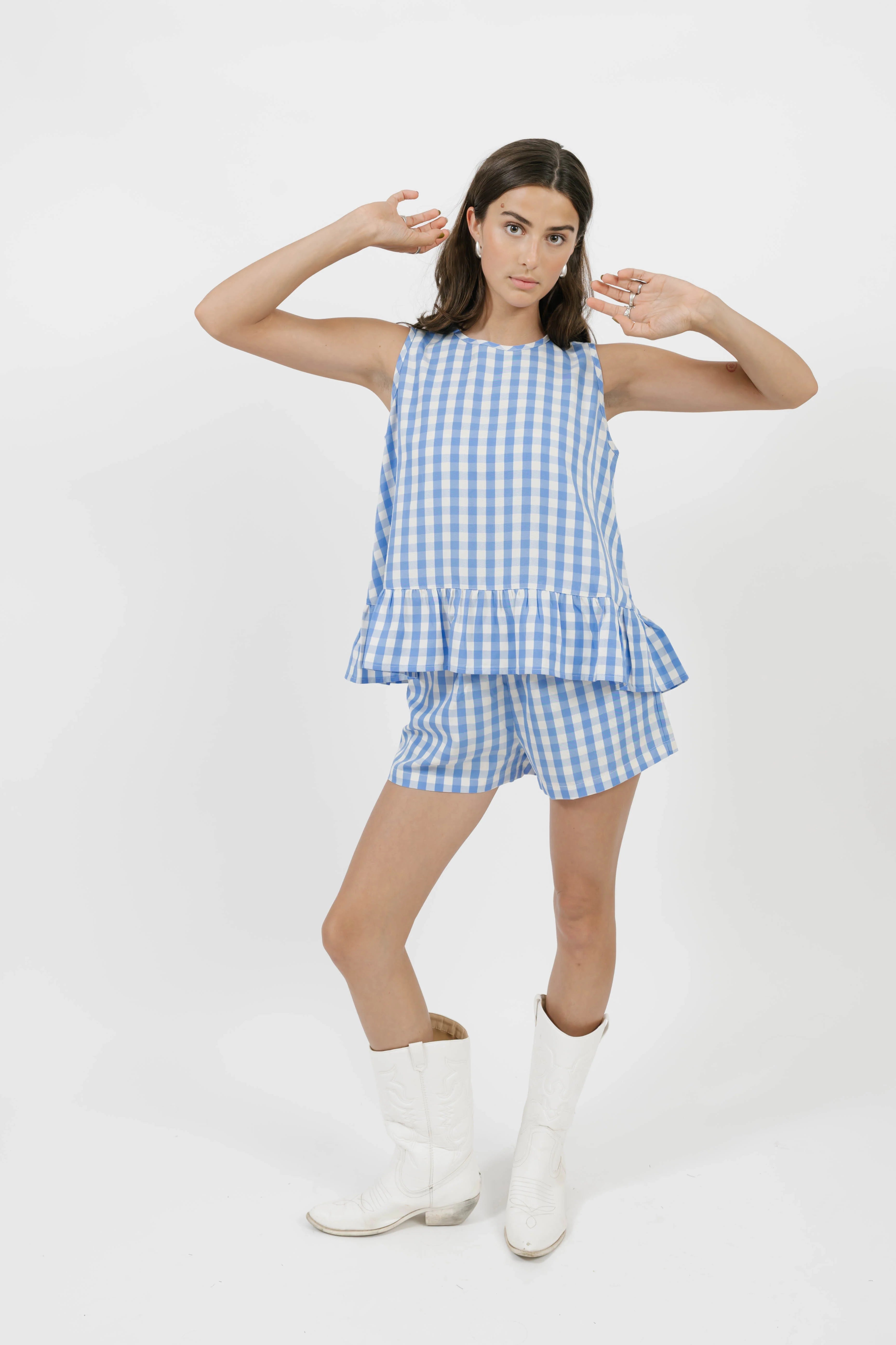 Laurel Top in Light Blue Gingham