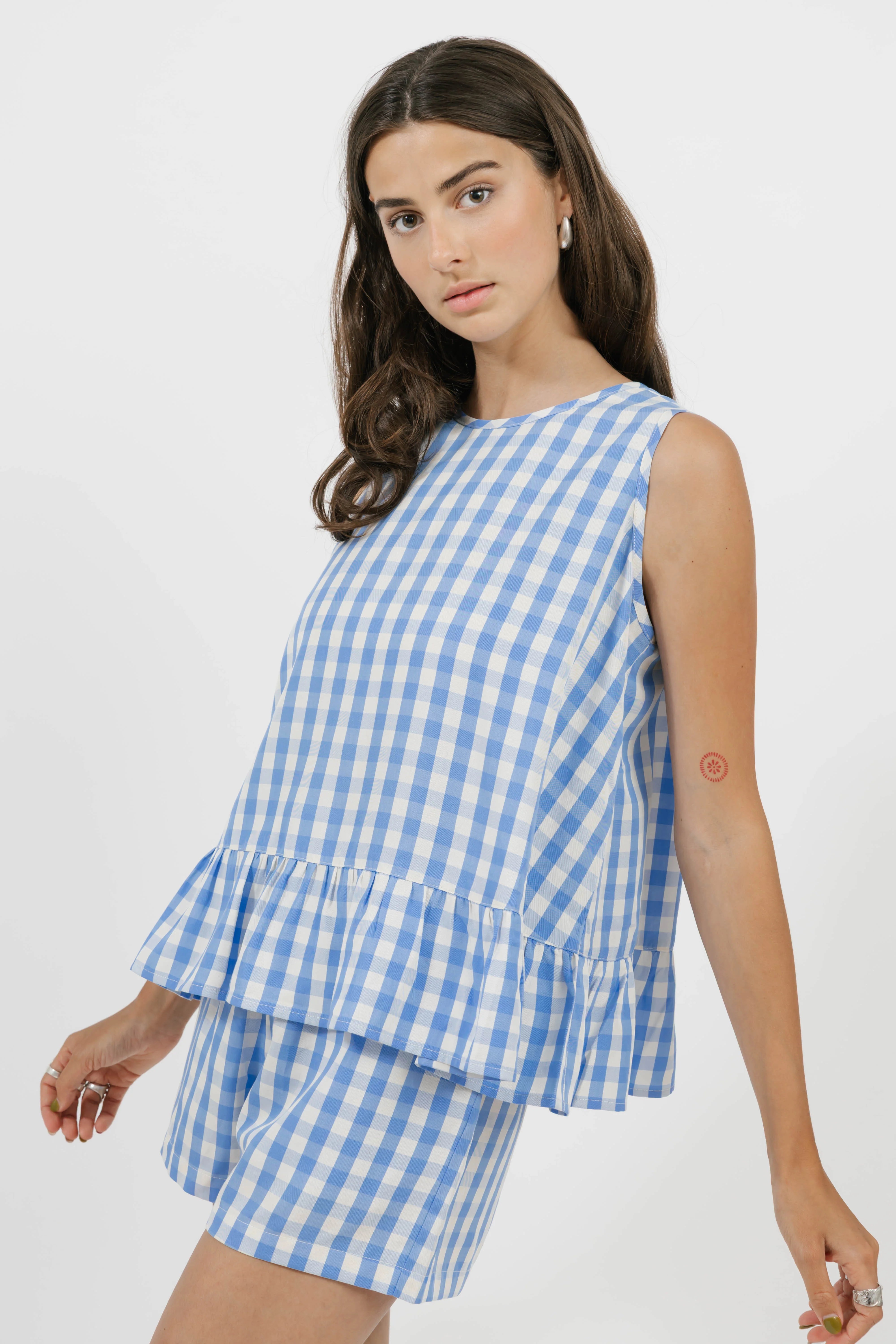 Laurel Top in Light Blue Gingham