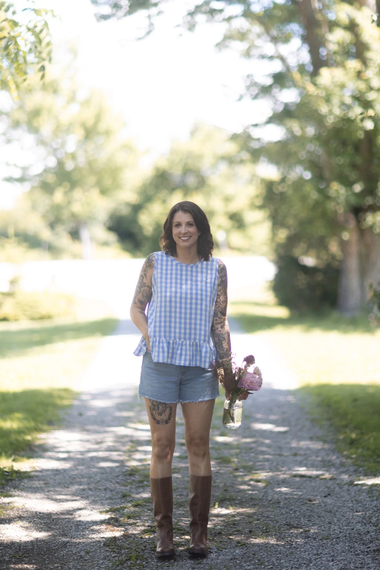 Laurel Top in Light Blue Gingham