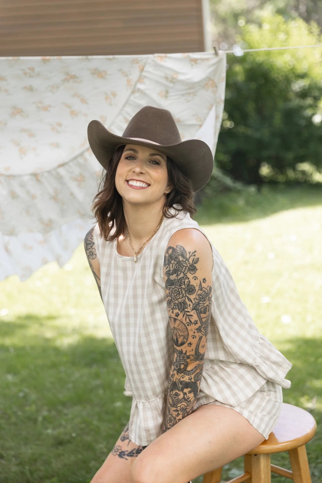 Laurel Top in Oatmeal Gingham