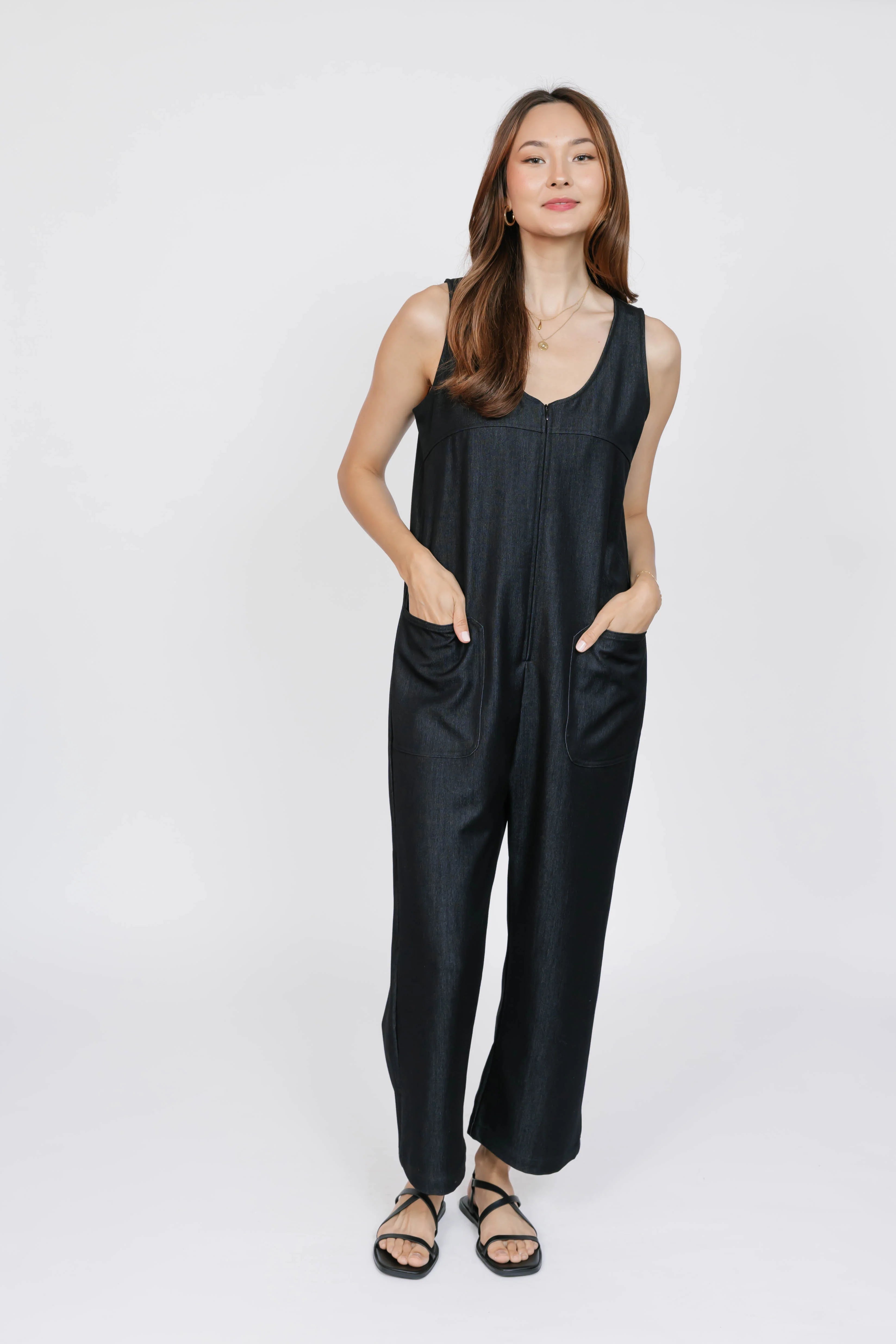 Melani Denim Romper in Black Denim