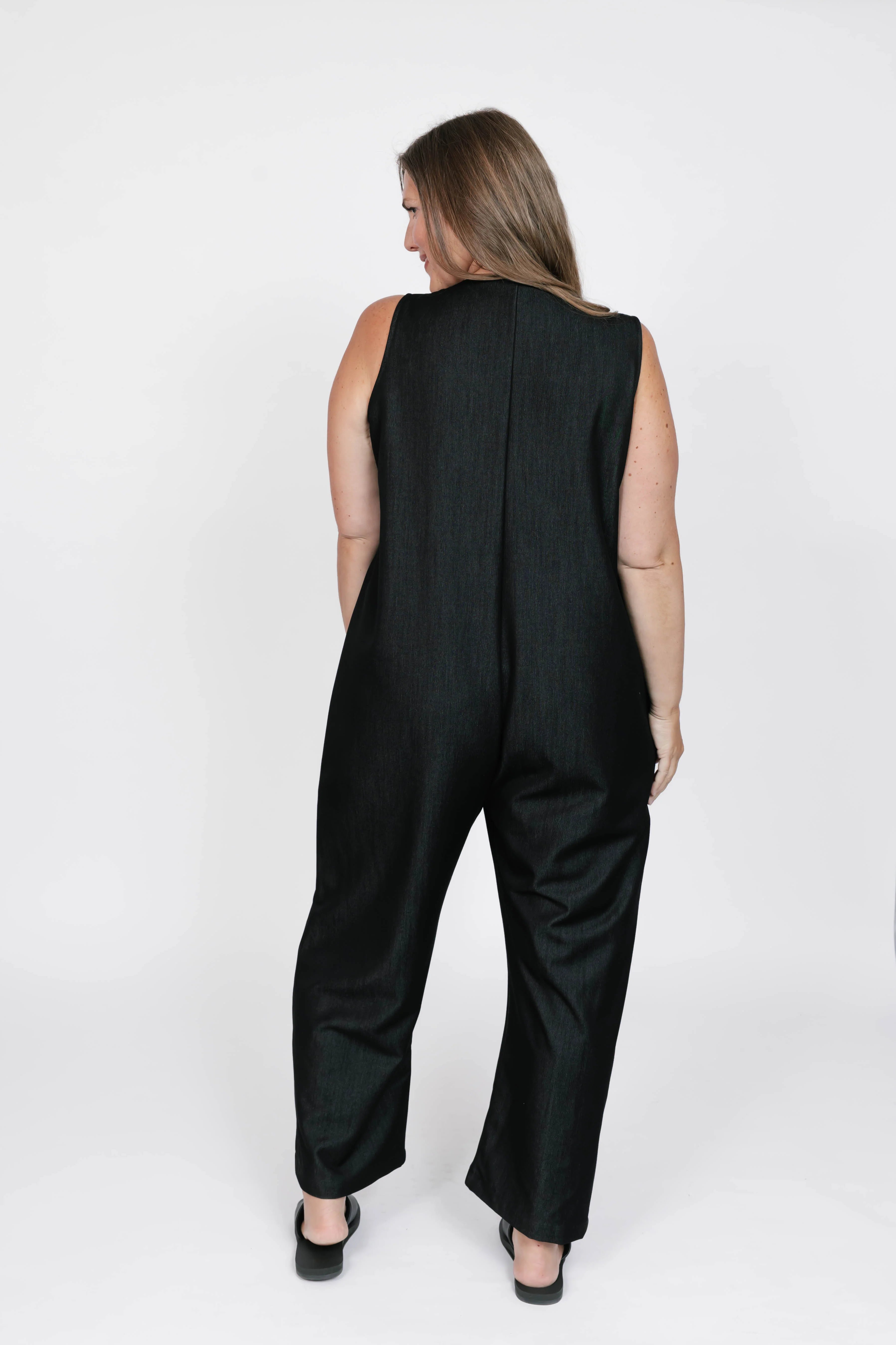 Melani Denim Romper in Black Denim