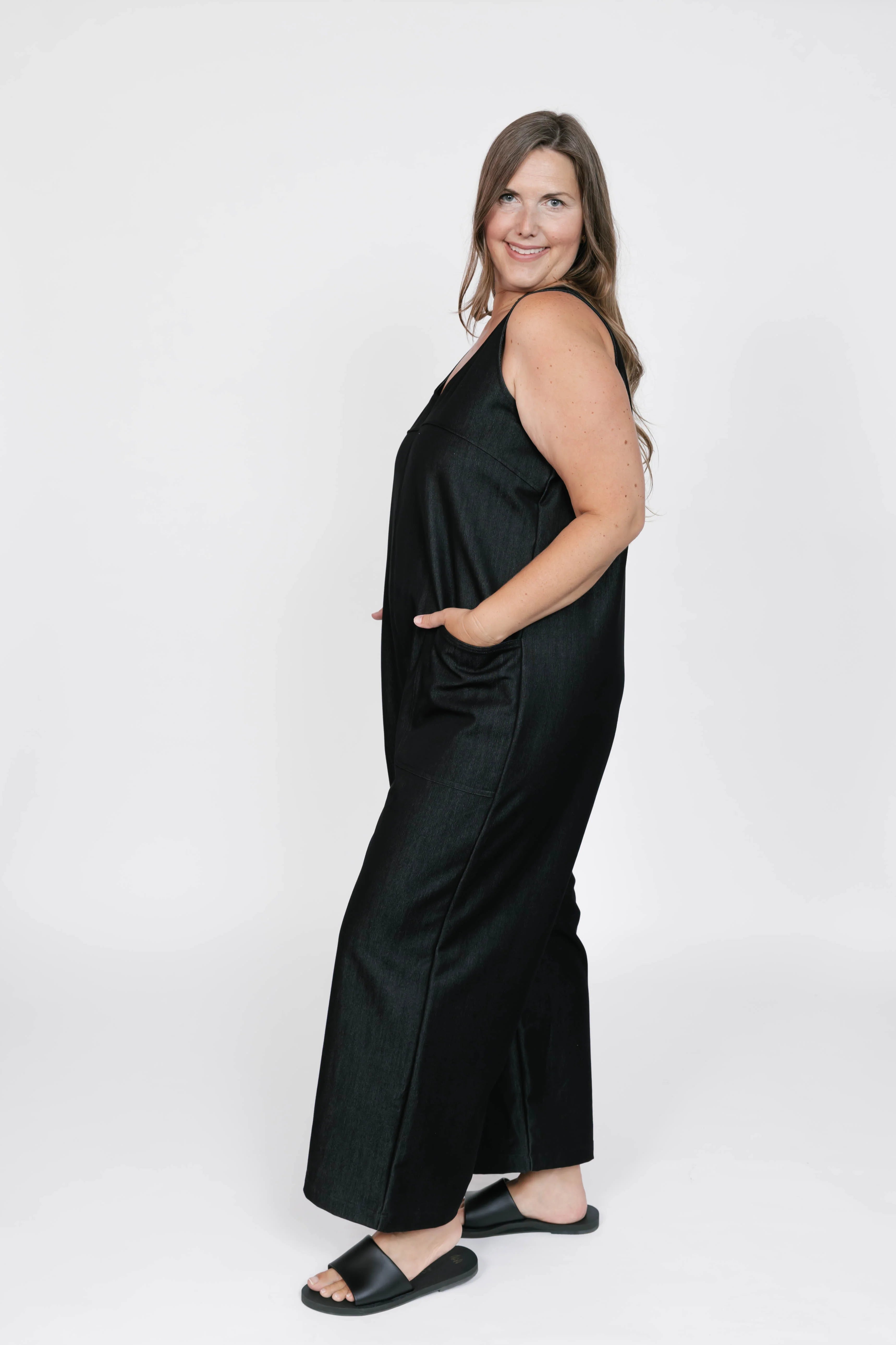 Melani Denim Romper in Black Denim