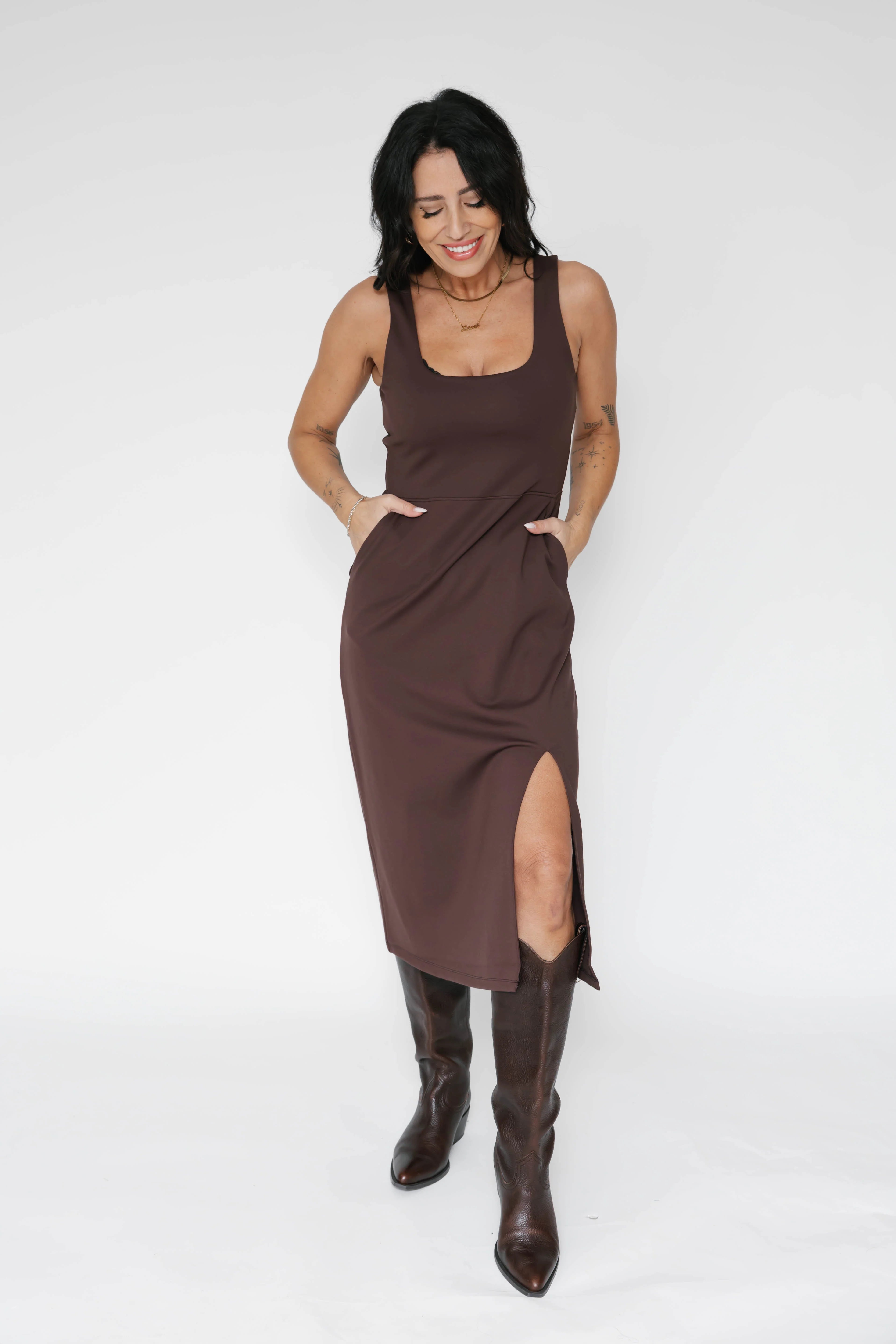 Penny Midi Dress in Chocolate