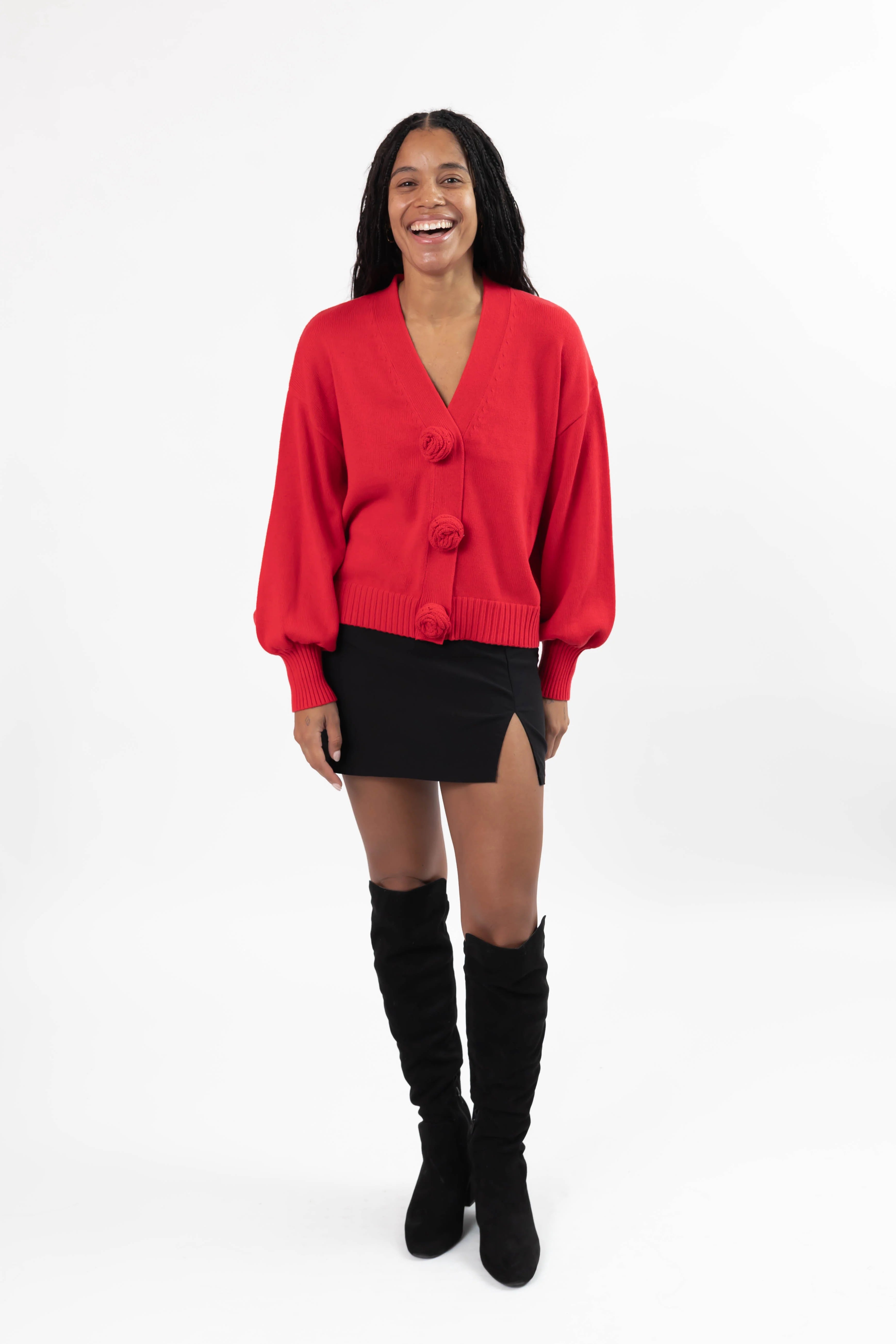 Rosette Cardigan in Red