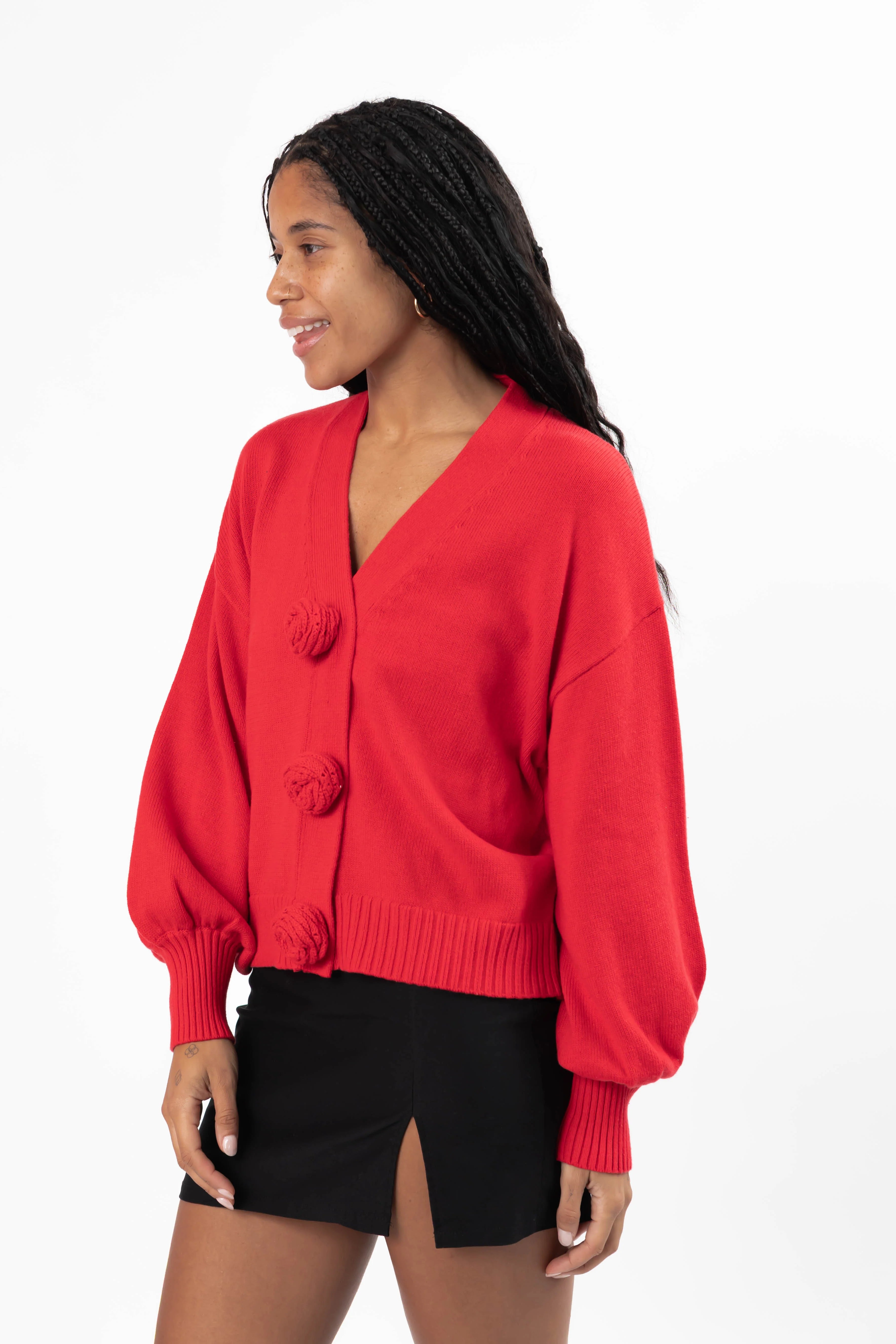 Rosette Cardigan in Red