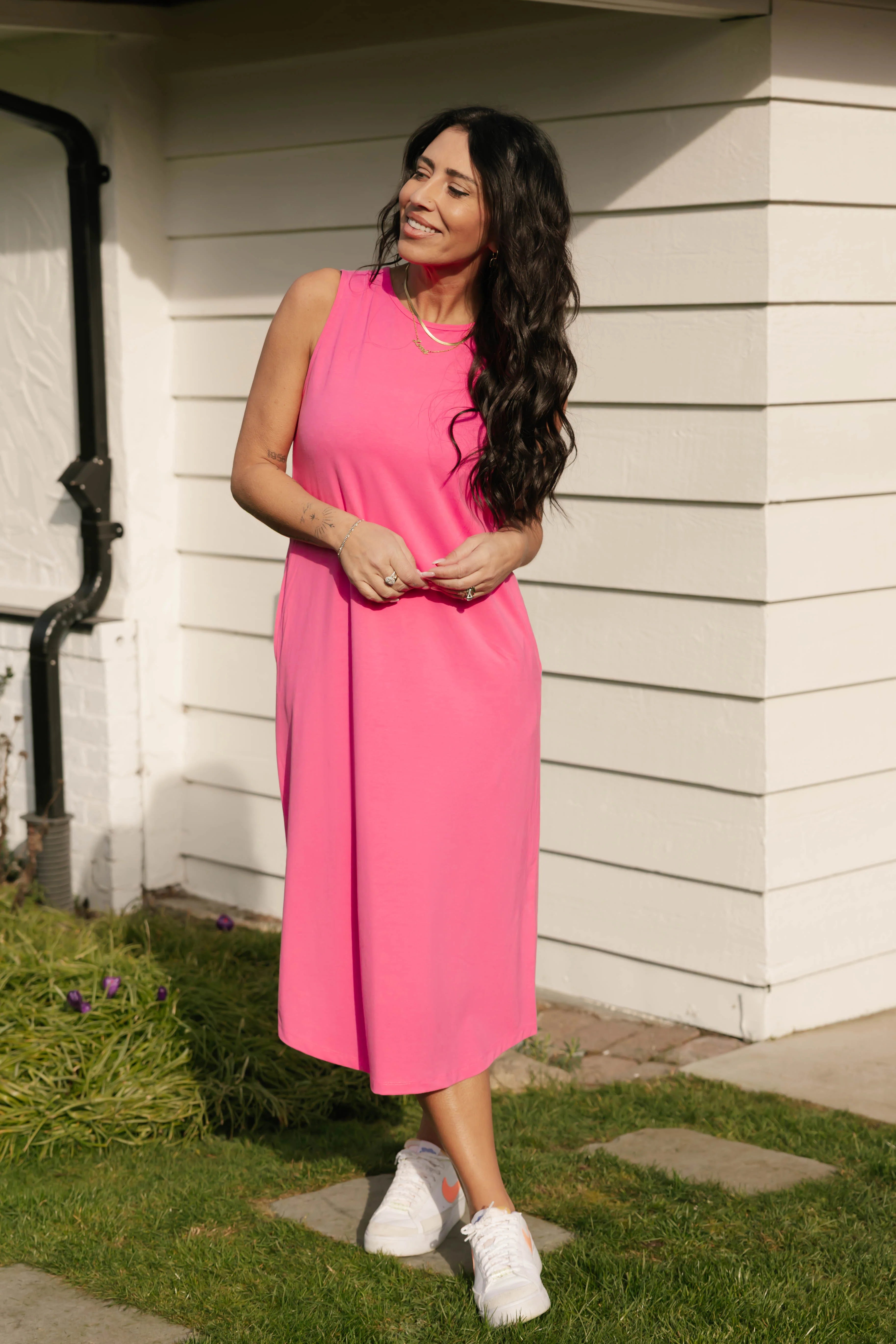 Taylor Tank Maxi Dress in Flamingo Pink