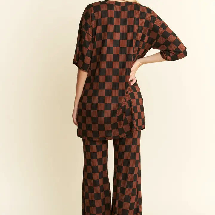 Ribbed Checkered Print Set