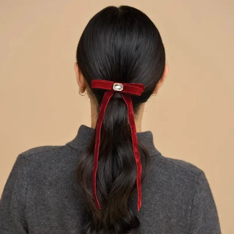 Velvet & Gemstone Bow Hair Clip
